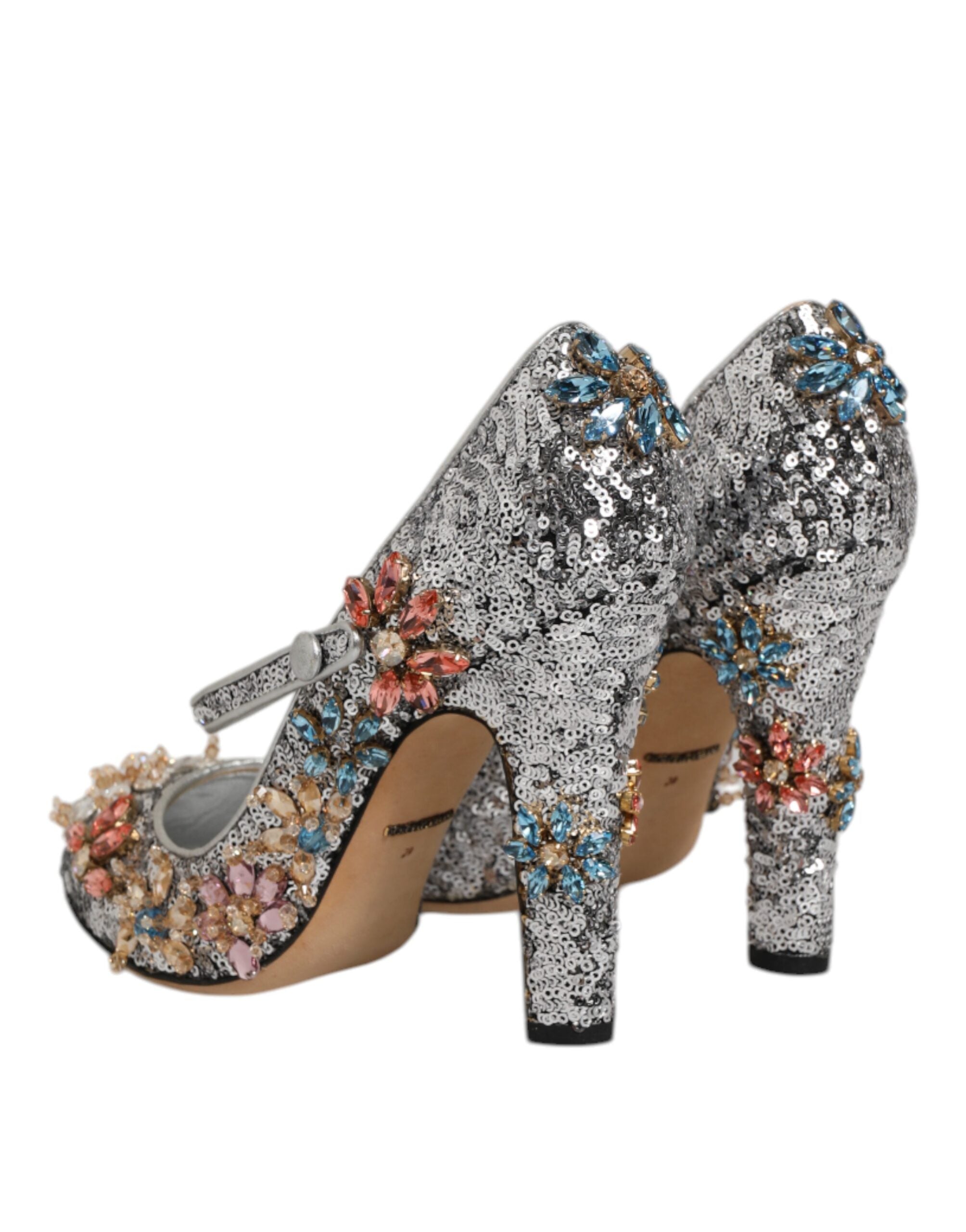 Dolce & Gabbana Silver Sequin Crystal Mary Janes Pumps Women's Shoes (Pre-Owned)