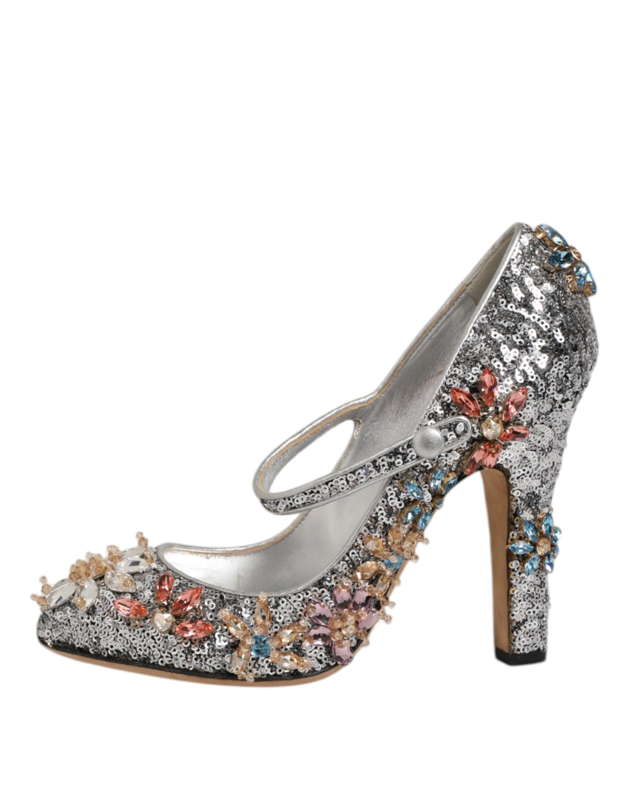 Dolce & Gabbana Silver Sequin Crystal Mary Janes Pumps Women's Shoes (Pre-Owned)