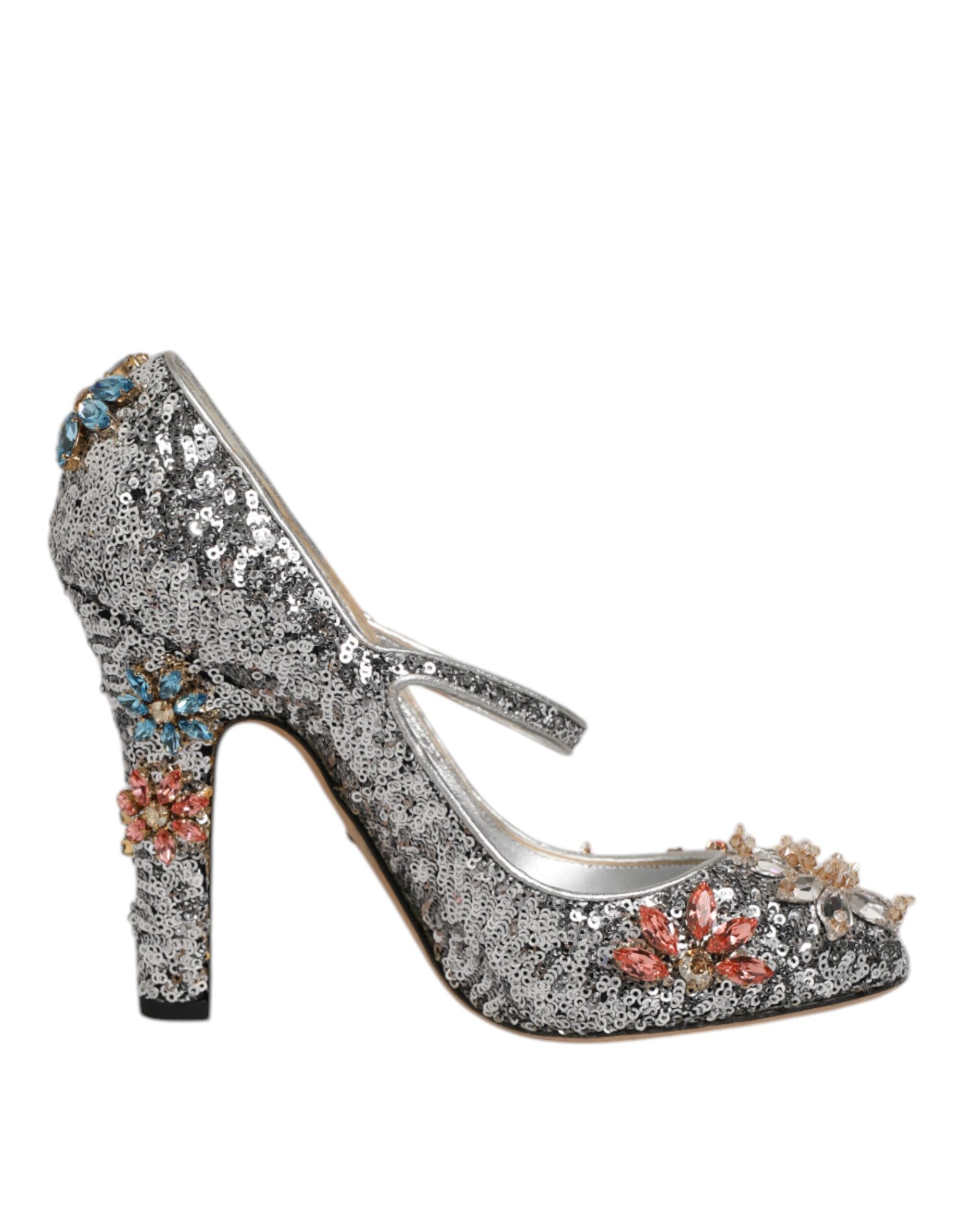 Dolce & Gabbana Silver Sequin Crystal Mary Janes Pumps Women's Shoes (Pre-Owned)