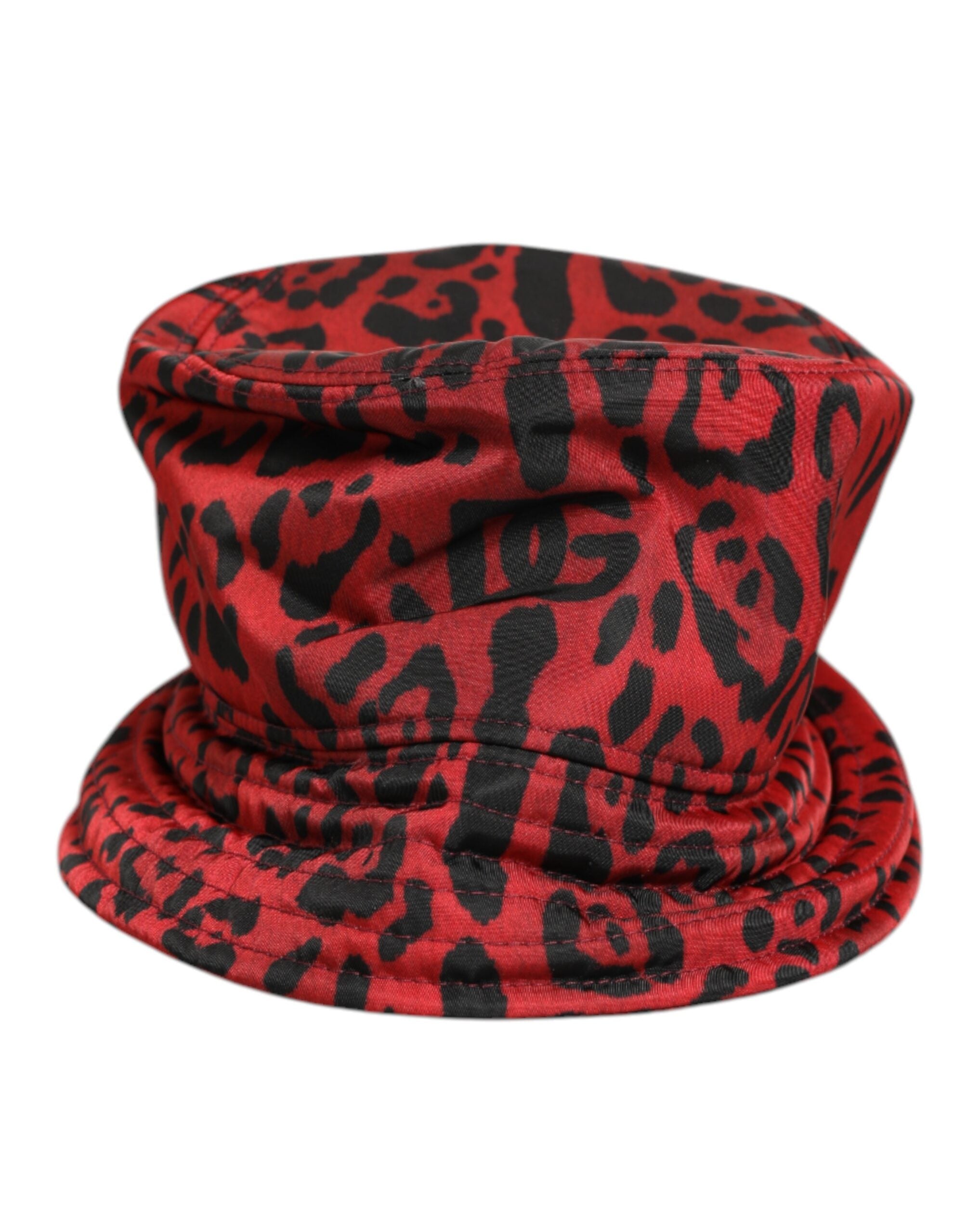 Dolce & Gabbana Red Black Nylon Leopard Print Bucket Men Cap Men's Hat