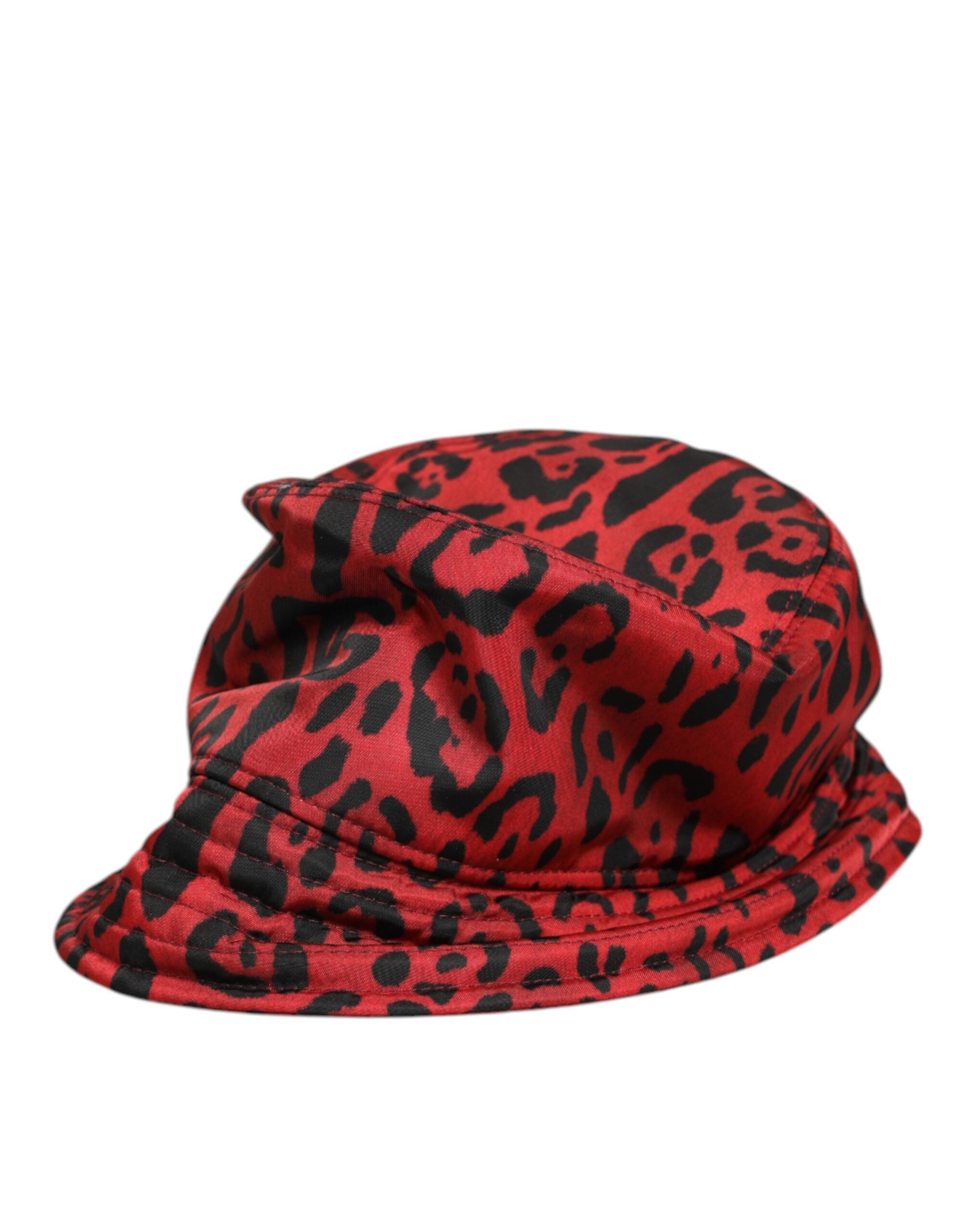 Dolce & Gabbana Red Black Nylon Leopard Print Bucket Men Cap Men's Hat