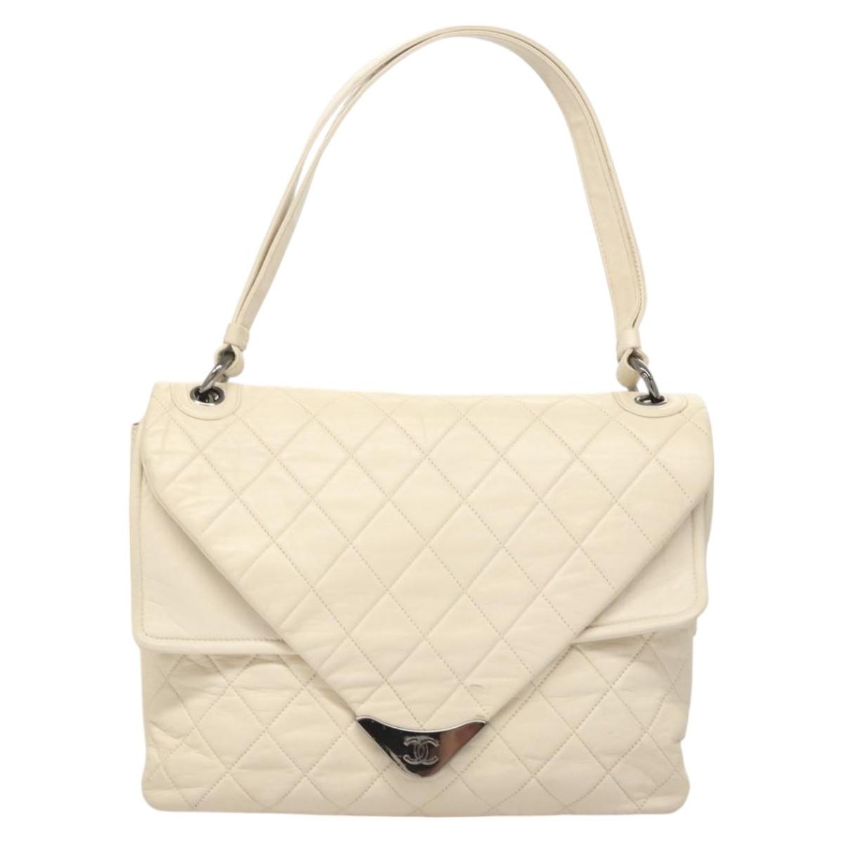 Chanel Padded Envelope Flap Quilted Aged Calfskin White Leather Shoulder Bag Bag (Pre-Owned)
