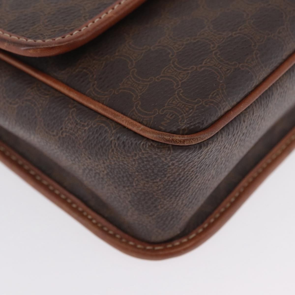 Celine Vintage Macadam Circle Logo Canvas And Leather Brown Canvas Shoulder Bag Bag (Pre-Owned)