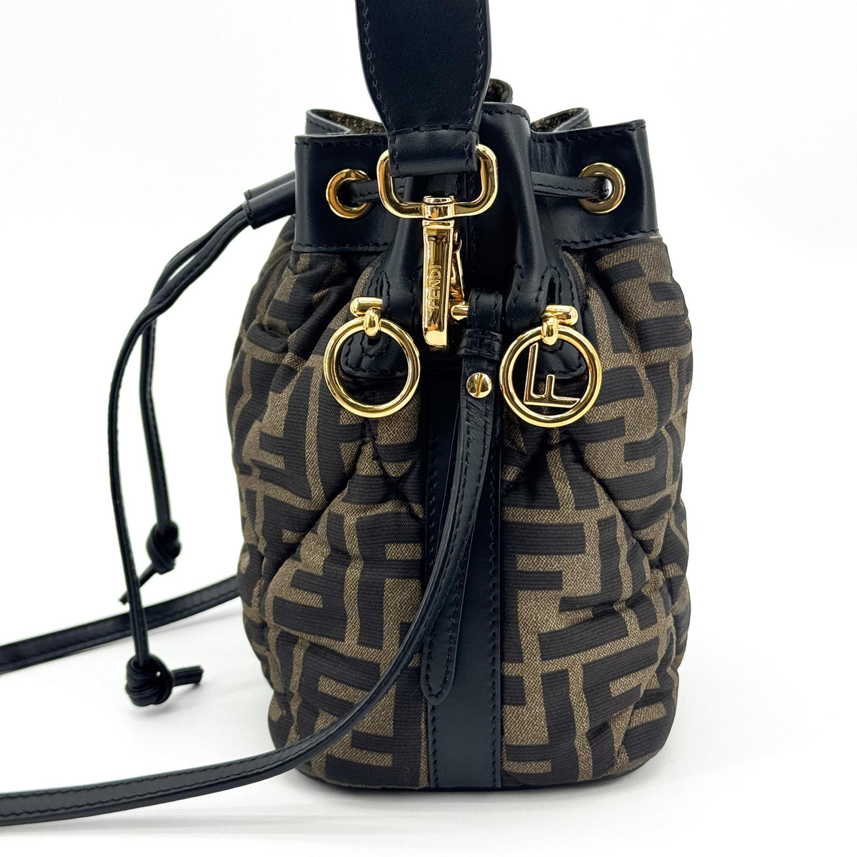 Fendi Mon Tresor Bucket Zucca Quilted Silk Black Canvas Handbag (Pre-Owned)