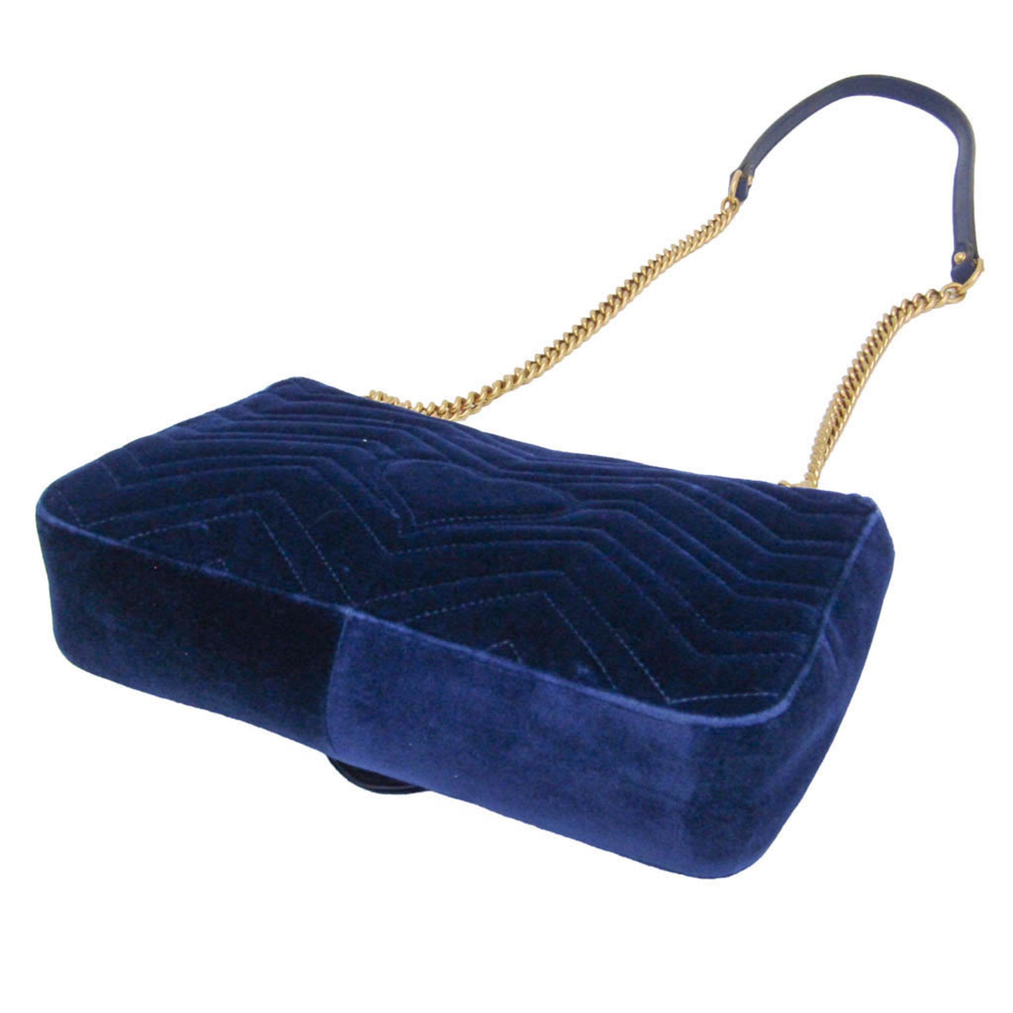 Gucci Gg Marmont Flap Embroidered Matelasse Velvet Blue Velvet Shoulder Bag Bag (Pre-Owned)