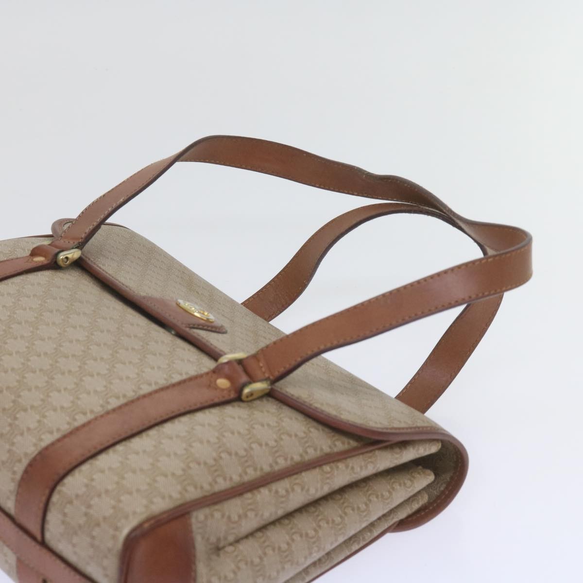Celine Vintage Macadam Canvas And Leather Beige Canvas Handbag (Pre-Owned)