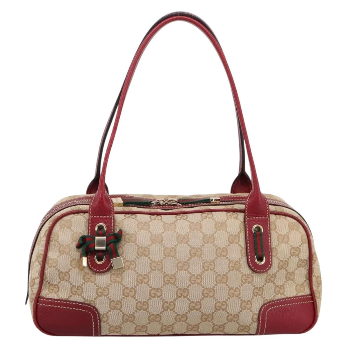 Gucci Princy Boston Gg Canvas Beige Canvas Handbag (Pre-Owned)