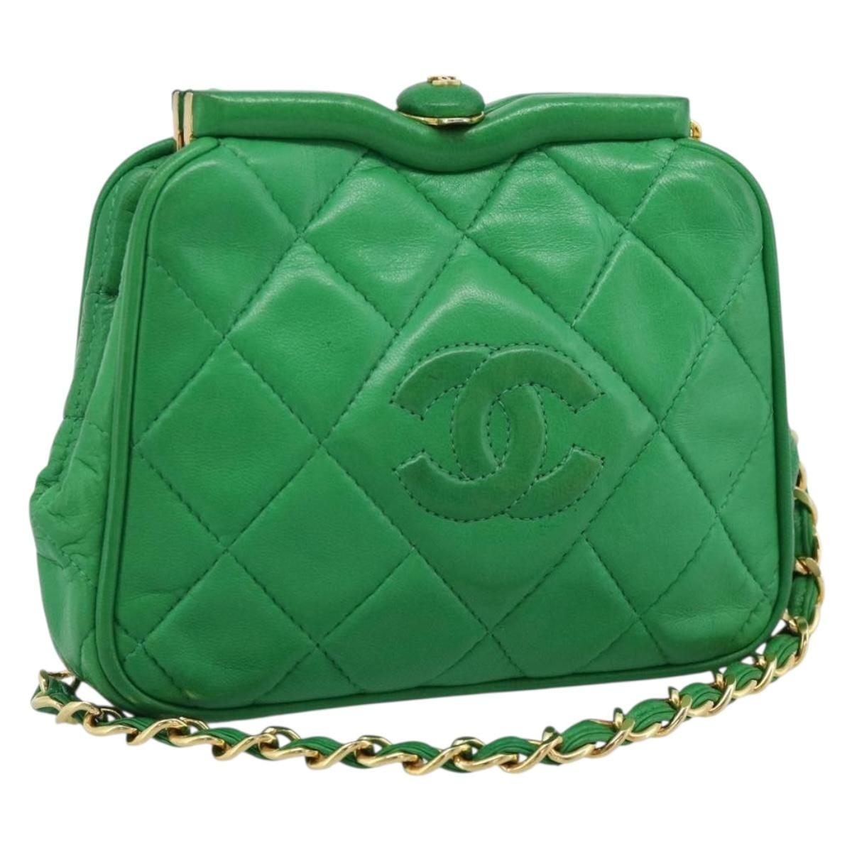 Chanel Coco Mark Quilted Lambskin Green Leather Shoulder Bag Bag (Pre-Owned)