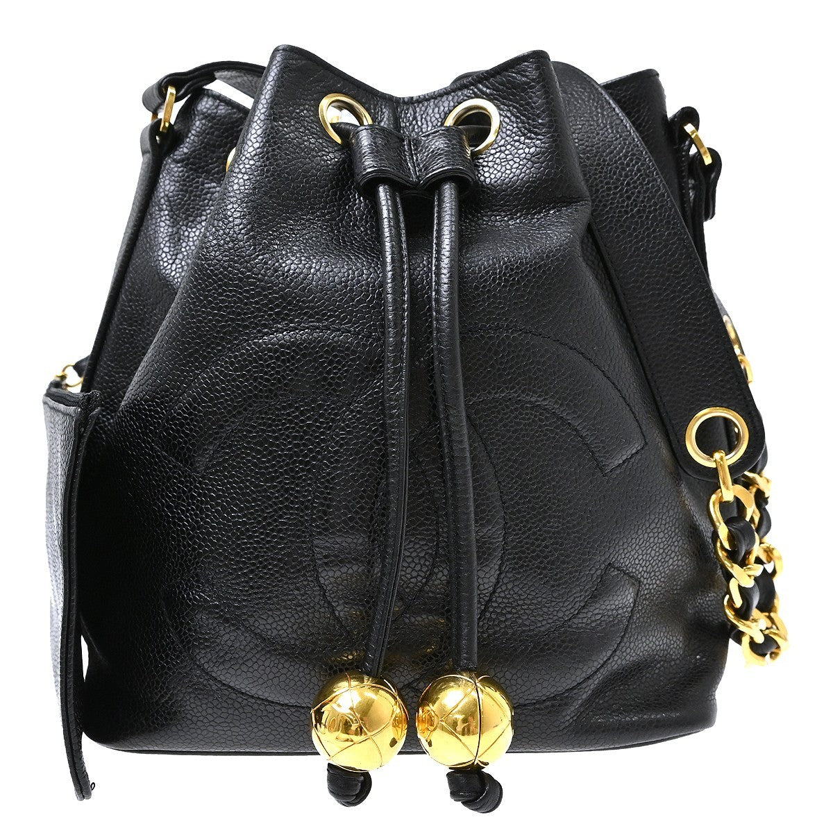Chanel Vintage Cc Drawstring Bucket Caviar Black Leather Shoulder Bag Bag (Pre-Owned)