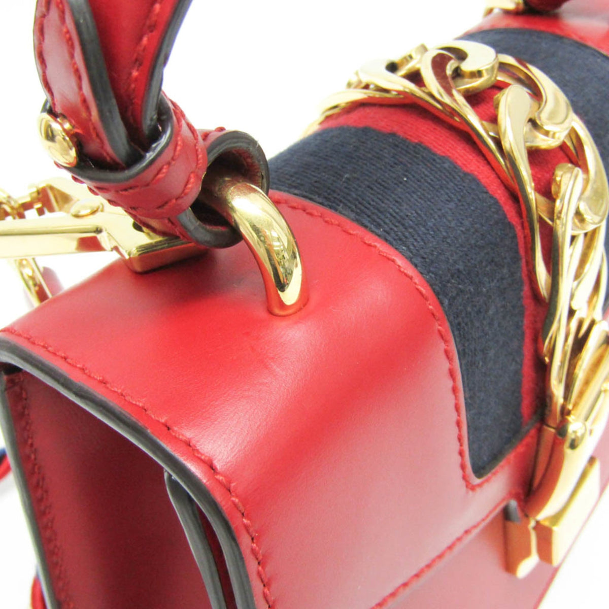Gucci Sylvie Top Handle Leather Red Leather Handbag (Pre-Owned)