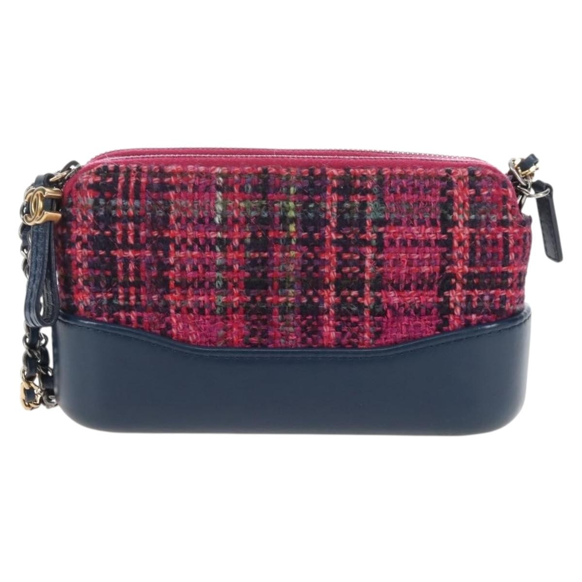 Chanel Gabrielle Double Zip Clutch With Chain Quilted Tweed Pink Tweed Clutche & Pouche Bag (Pre-Owned)