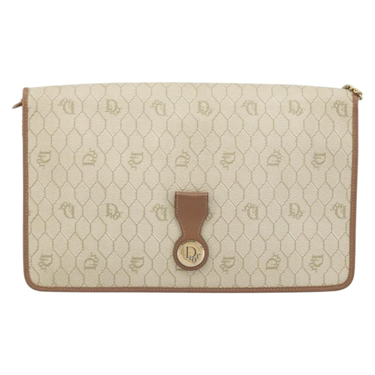 Christian Dior Vintage Honeycomb Chain Canvas Beige Canvas Shoulder Bag Bag (Pre-Owned)