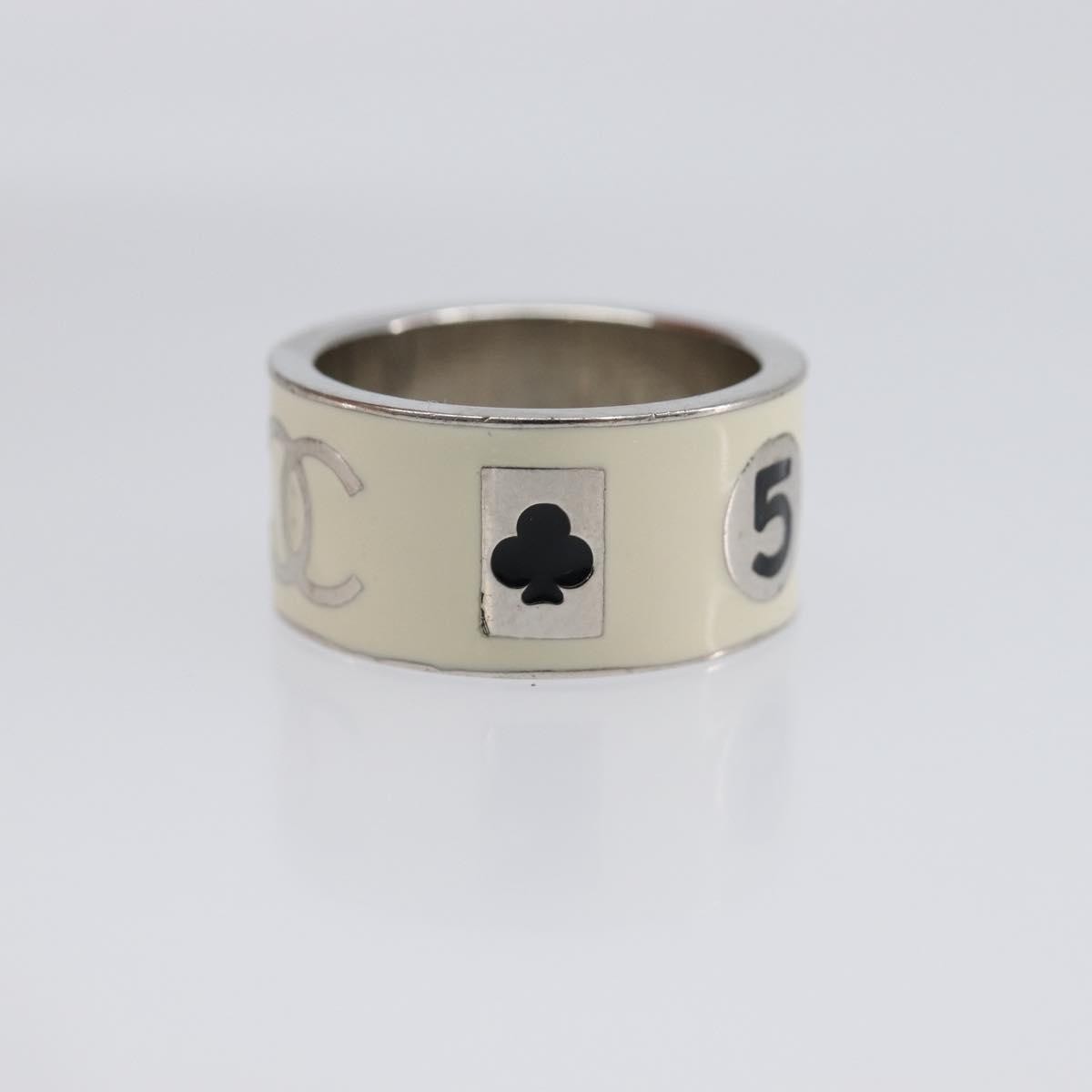 Chanel Heart Band Metal And Enamel Silver Metal Ring Jewelry (Pre-Owned)