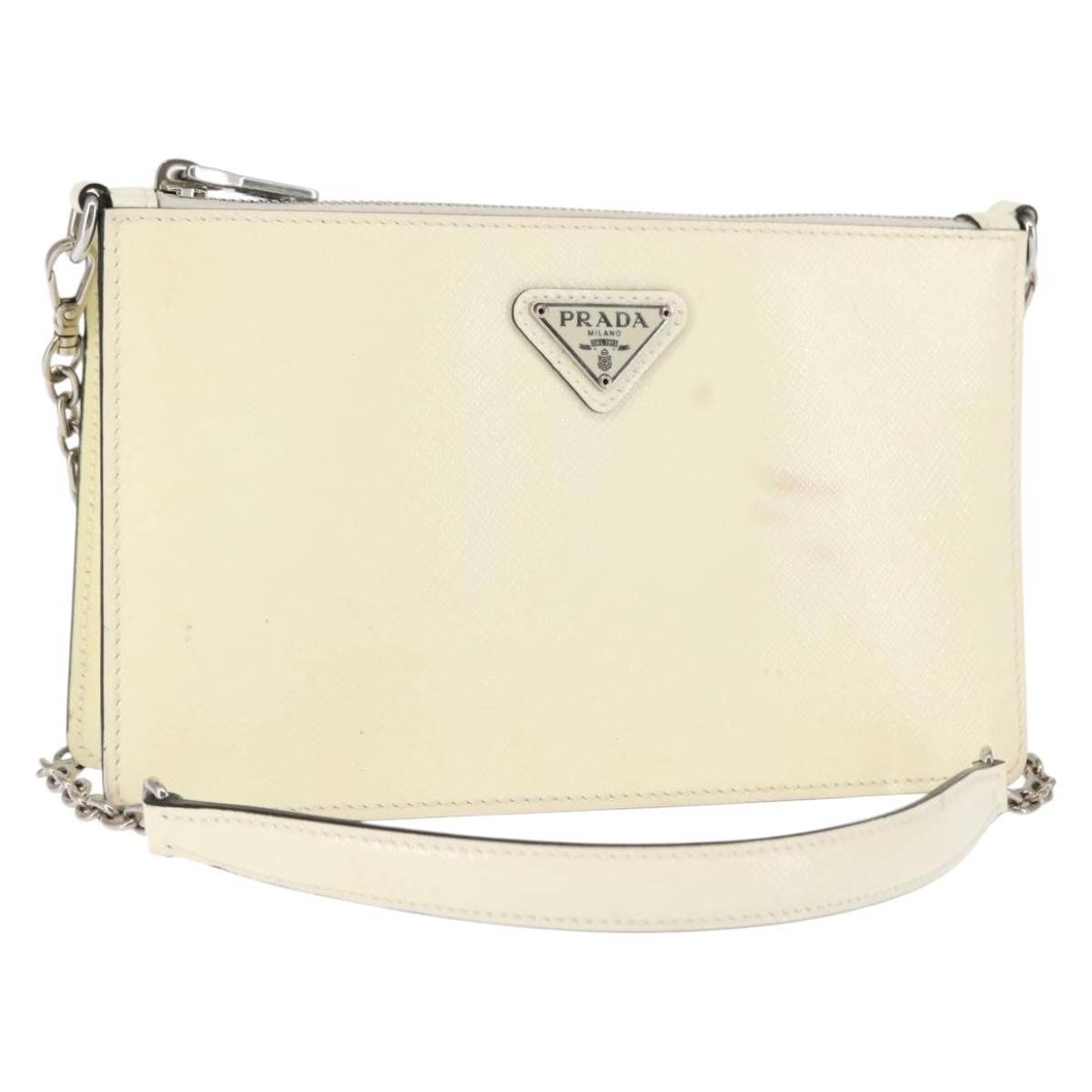 Prada Chain Crossbody Bag Vernice Saffiano Leather White Leather Shoulder Bag Bag (Pre-Owned)