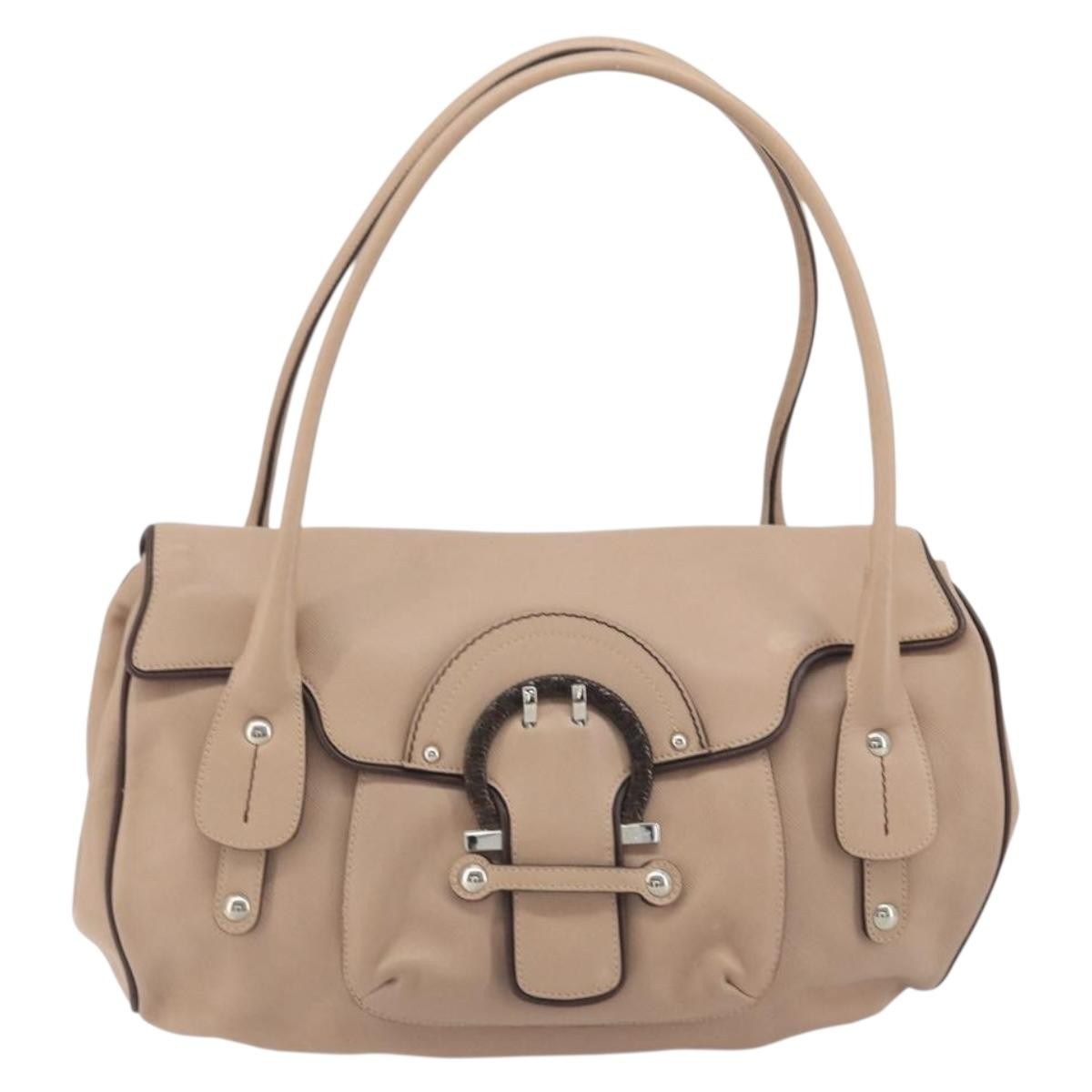 Salvatore Ferragamo Gancini Leather Beige Leather Crossbody Bag Bag (Pre-Owned)