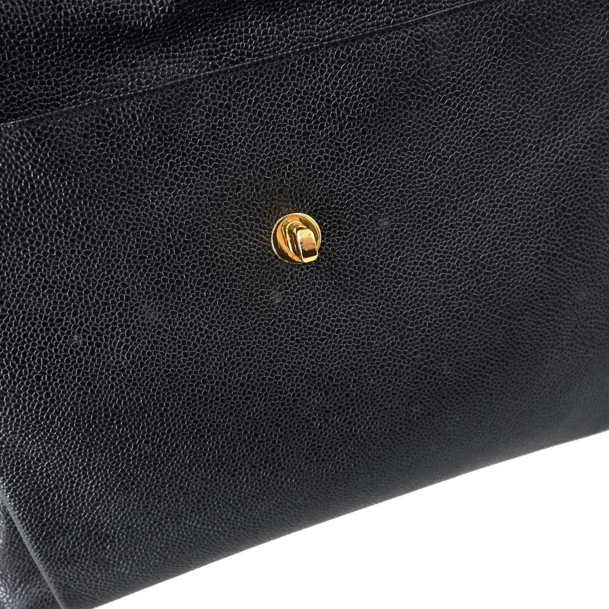 Chanel Vintage Front Pocket Tote Quilted Leather Black Leather Tote Bag Bag (Pre-Owned)