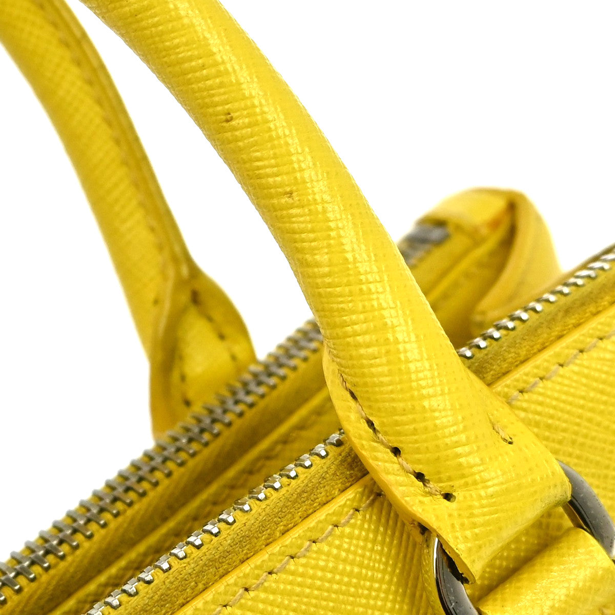 Prada Galleria Double Zip Saffiano Leather Yellow Leather Tote Bag Bag (Pre-Owned)
