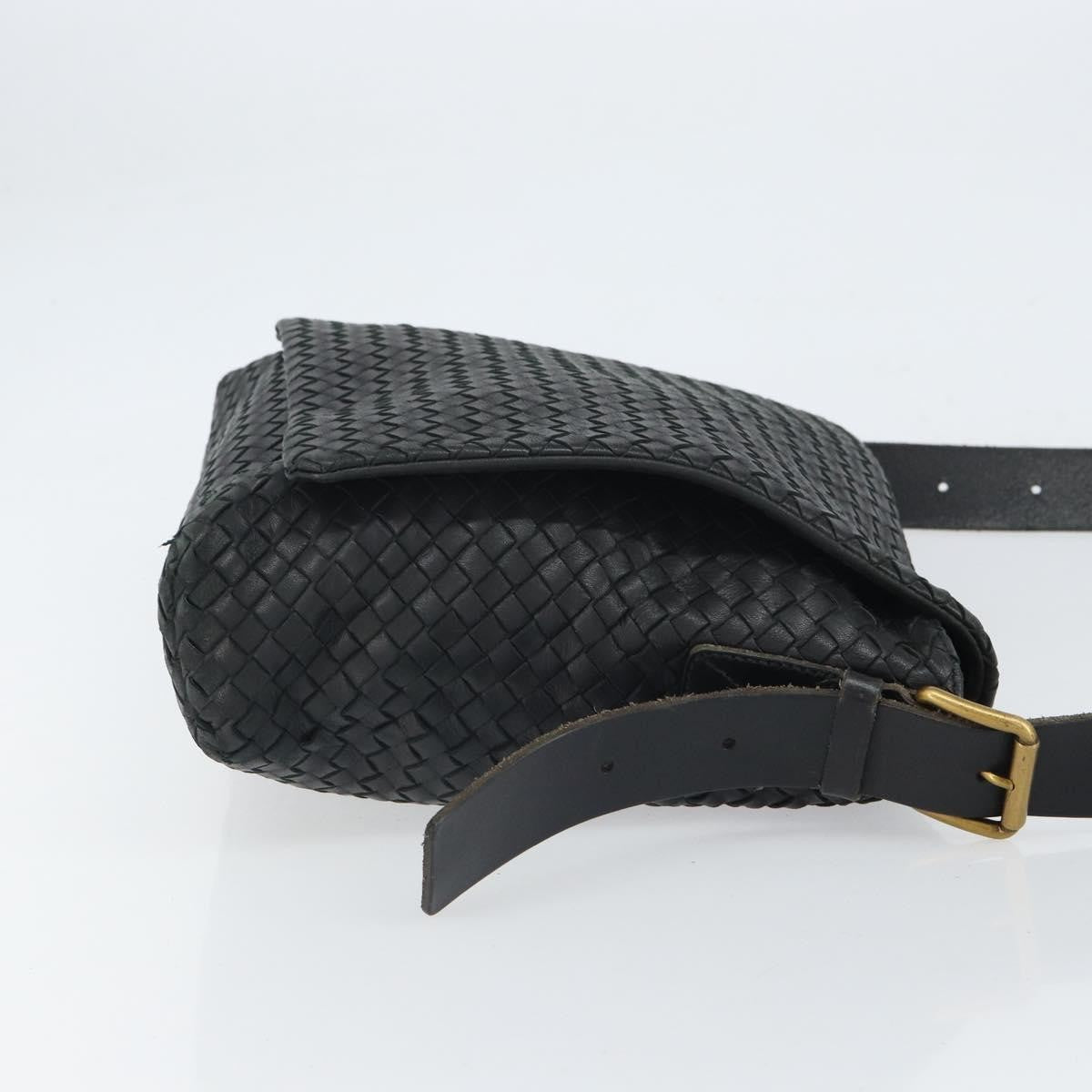 Bottega Veneta Square Flap Messenger Intrecciato Nappa Black Leather Shoulder Bag Bag (Pre-Owned)
