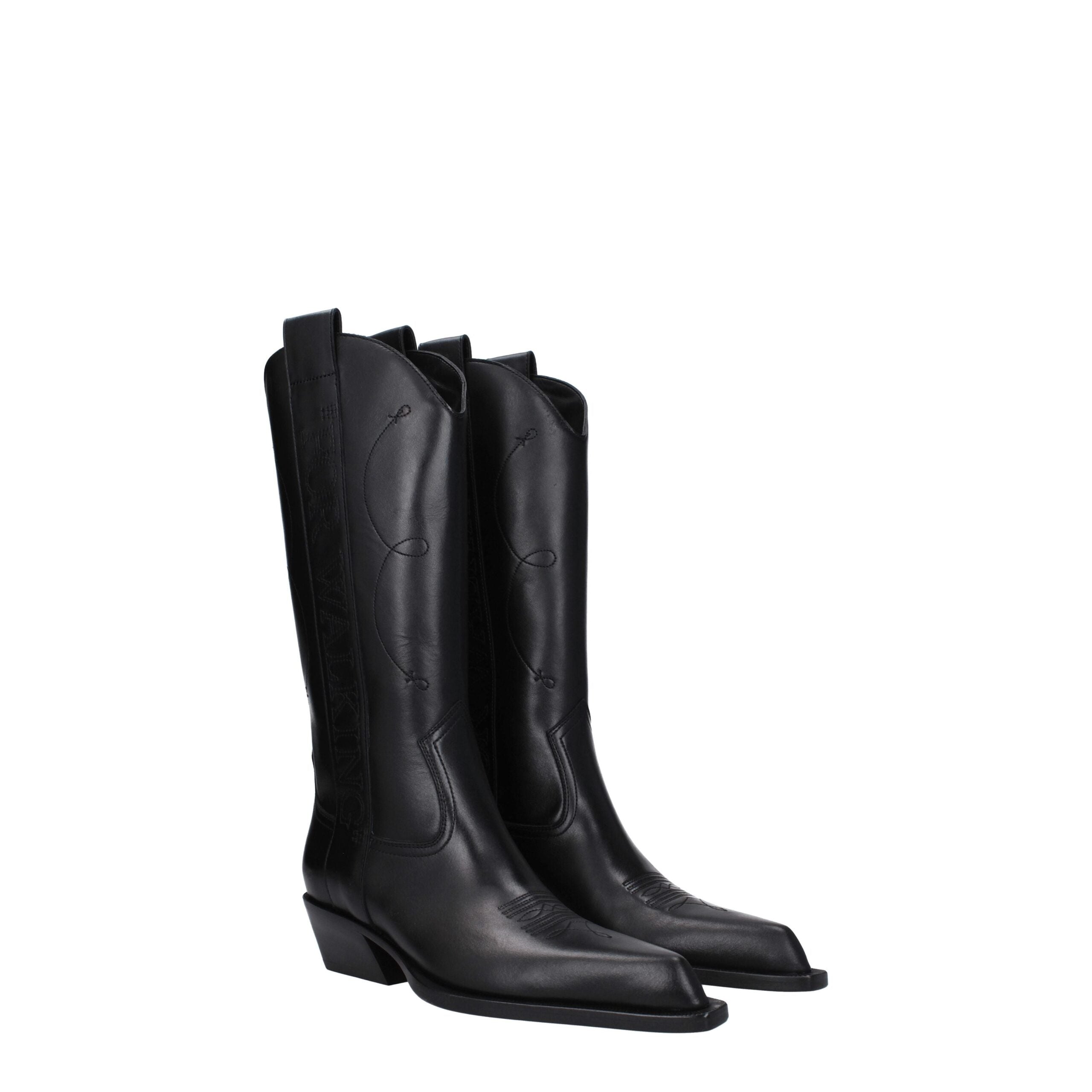 Off-White Black Leather High Heel Women's Boots
