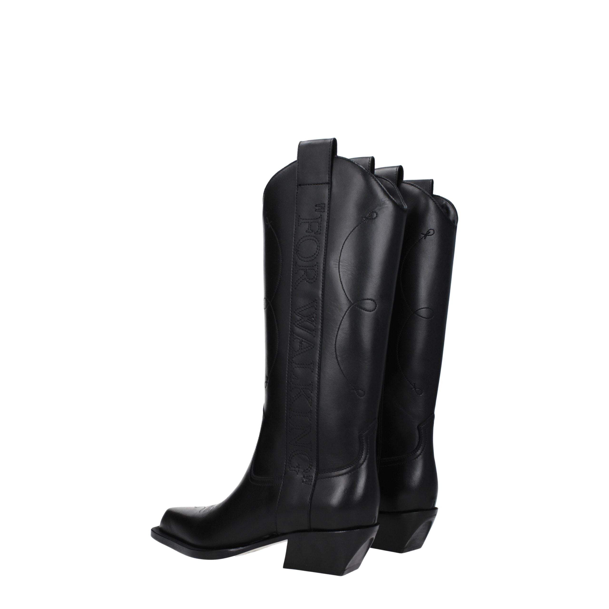Off-White Black Leather High Heel Women's Boots
