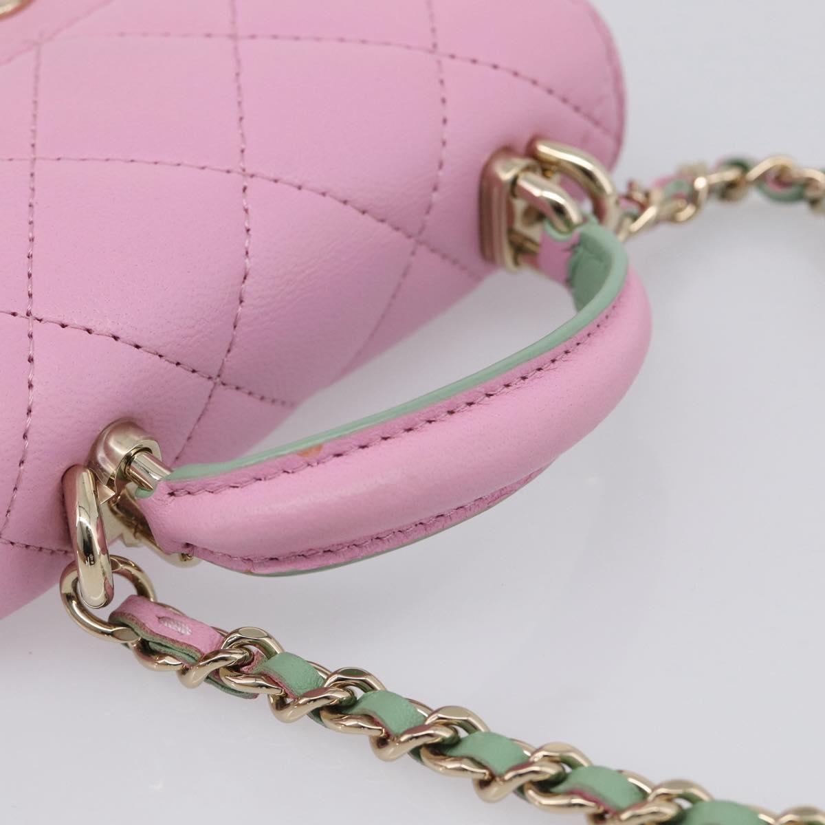 Chanel Square Classic Flap Top Handle Clutch With Chain Quilted Lambskin Pink Leather Clutche & Pouche Bag (Pre-Owned)