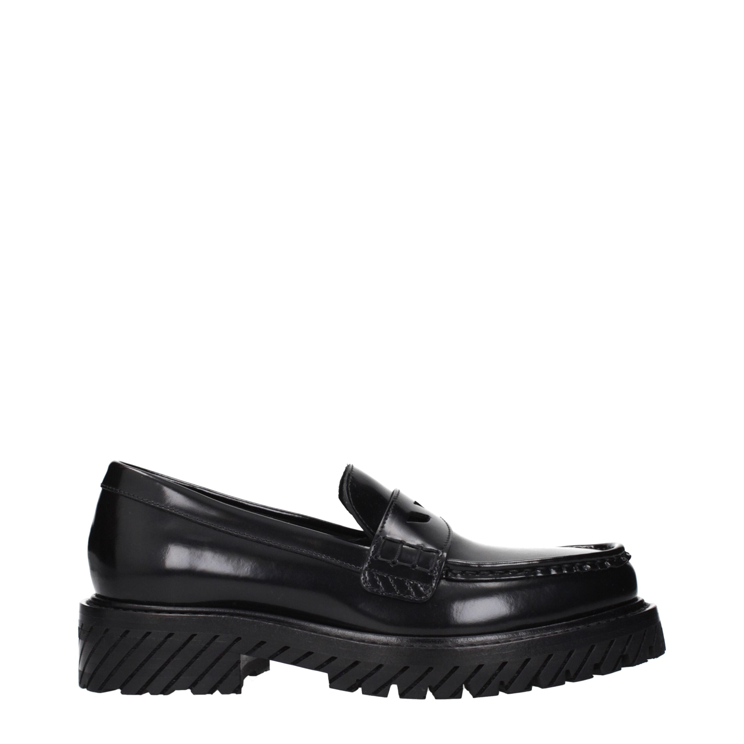 Off-White Black Leather Slip-On Women's Loafers