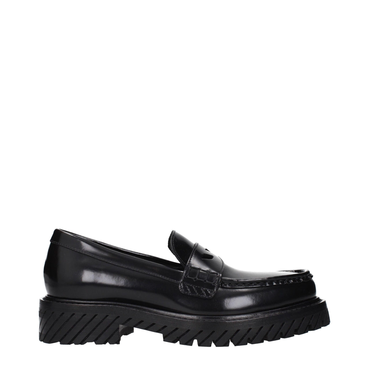 Off-White Black Leather Slip-On Women's Loafers