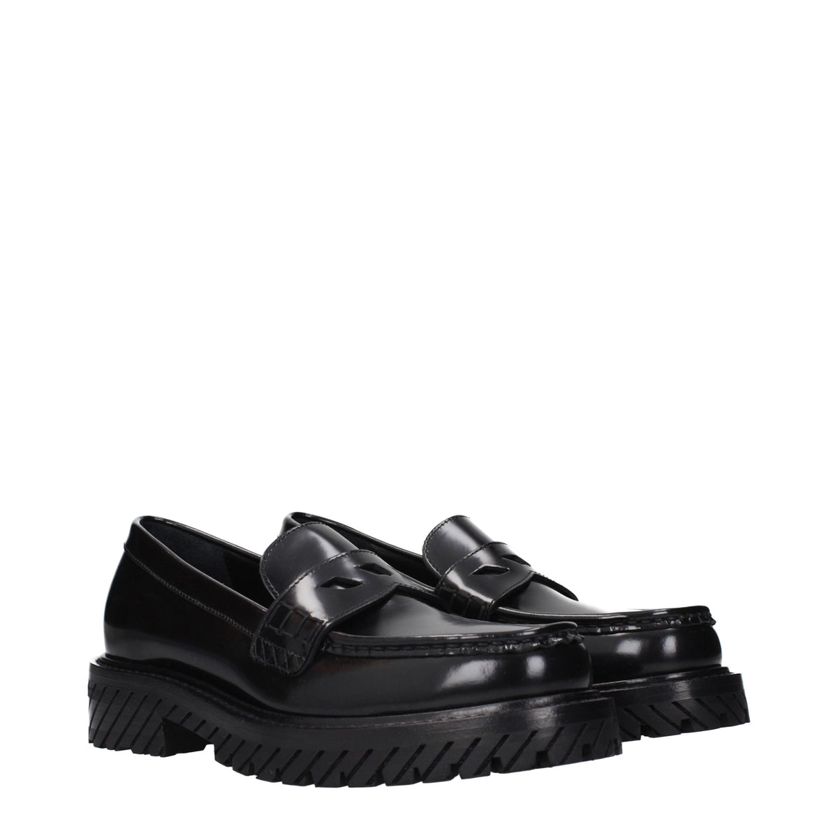 Off-White Black Leather Slip-On Women's Loafers