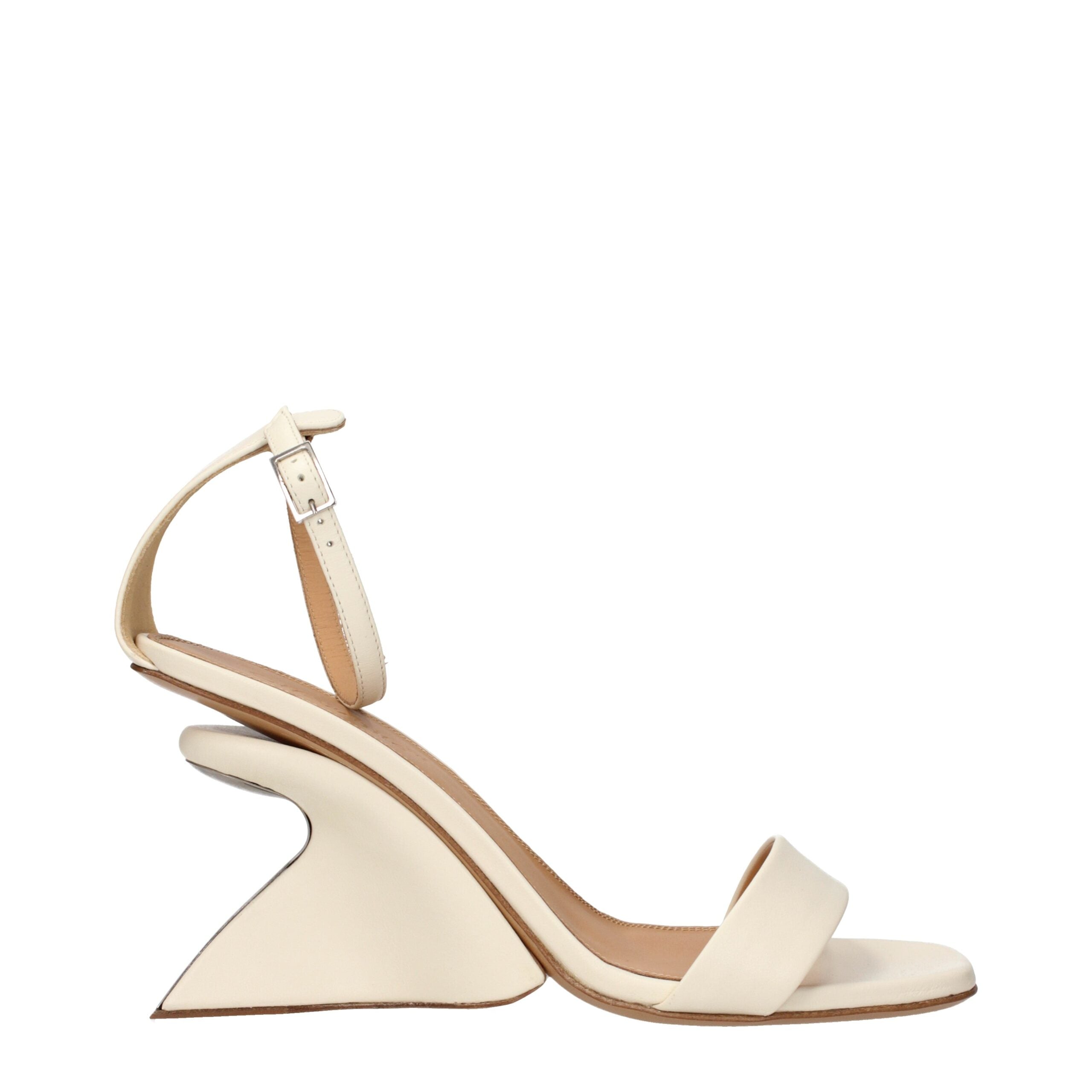 Off-White Beige Leather Platform Women's Sandals