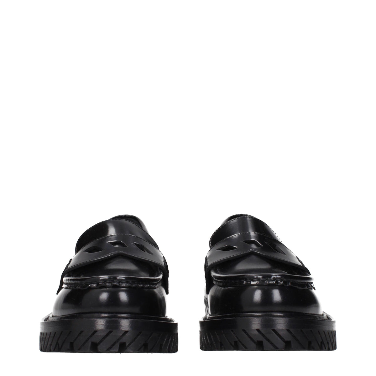 Off-White Black Leather Slip-On Women's Loafers