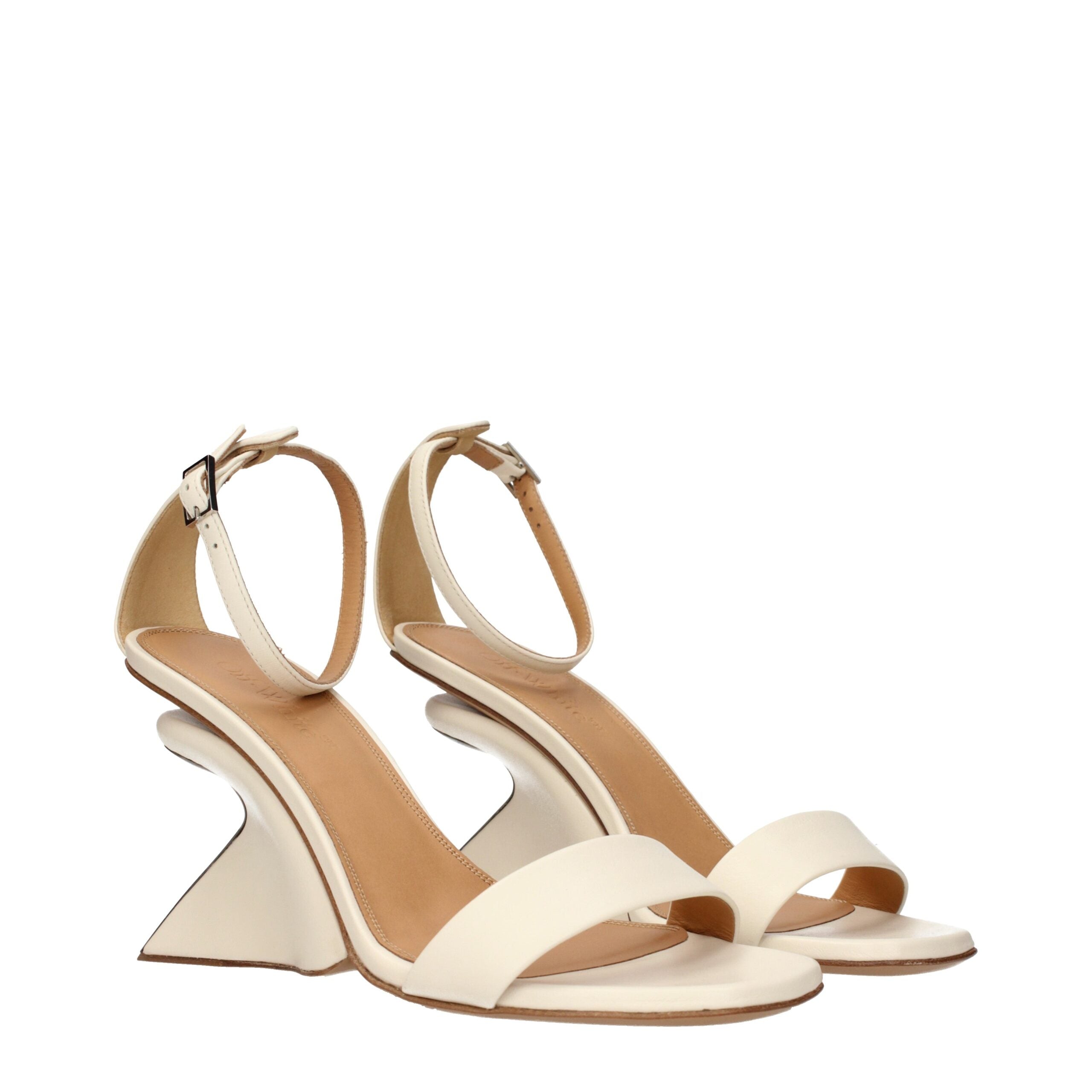 Off-White Beige Leather Platform Women's Sandals