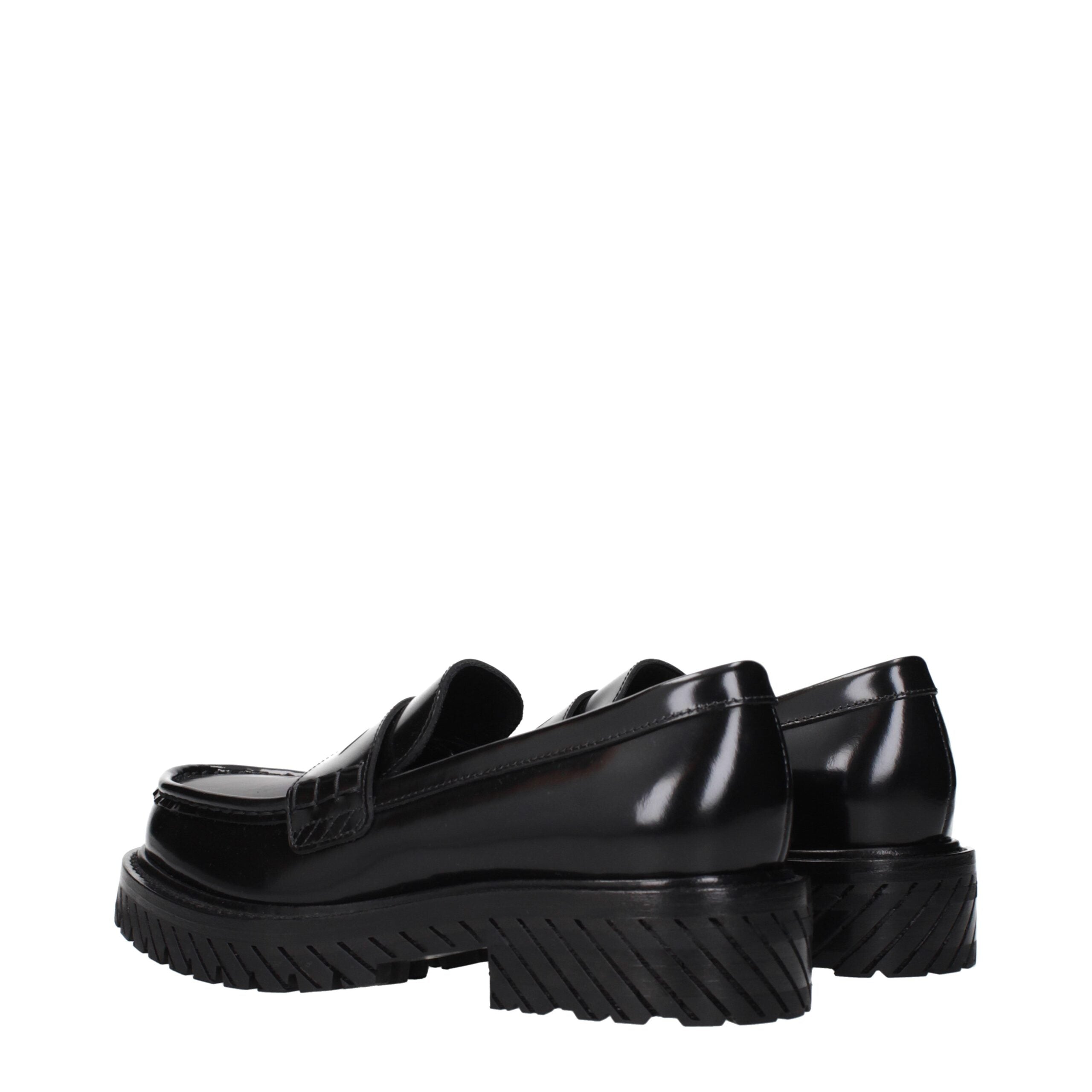 Off-White Black Leather Slip-On Women's Loafers