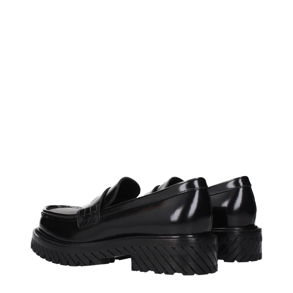Off-White Black Leather Slip-On Women's Loafers