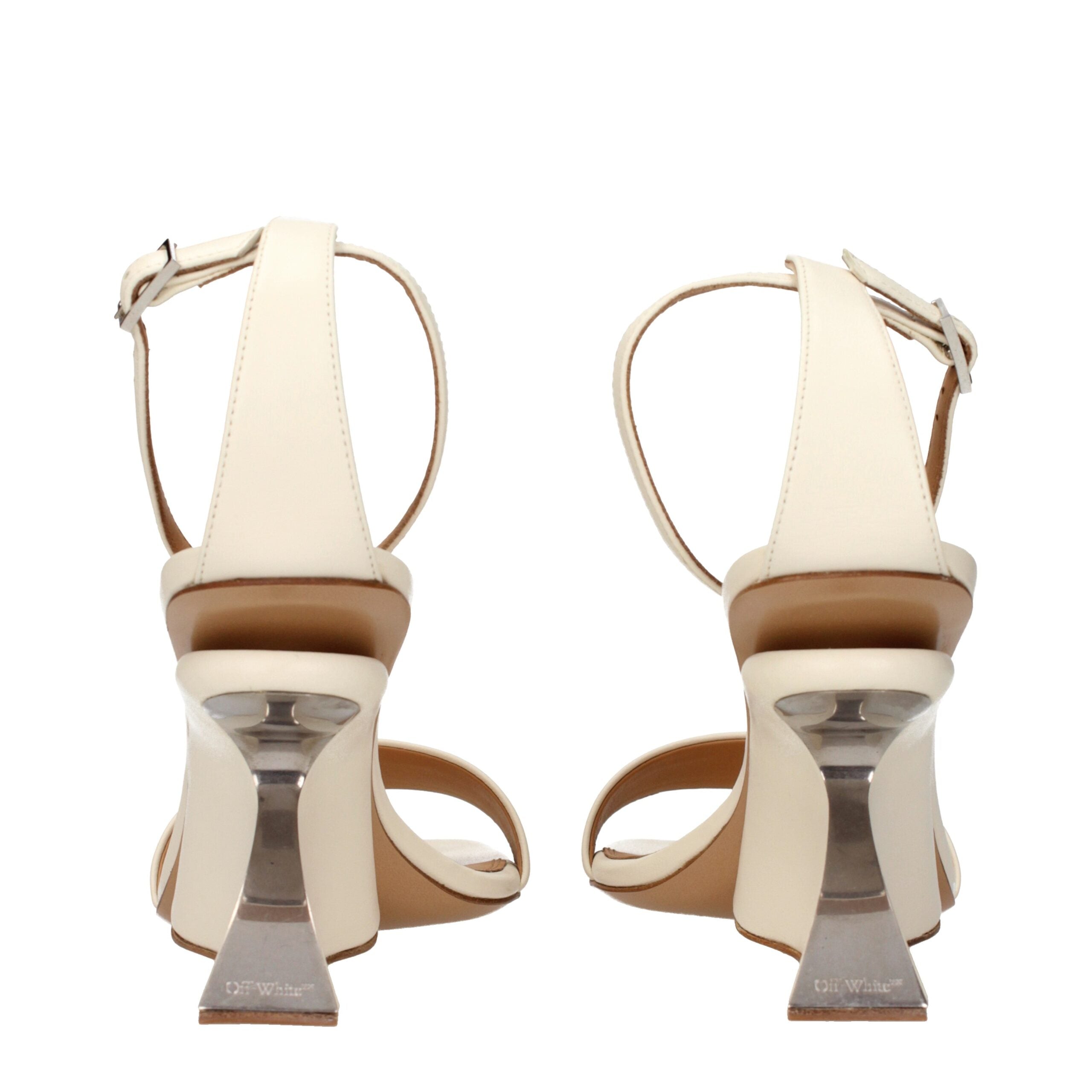 Off-White Beige Leather Platform Women's Sandals