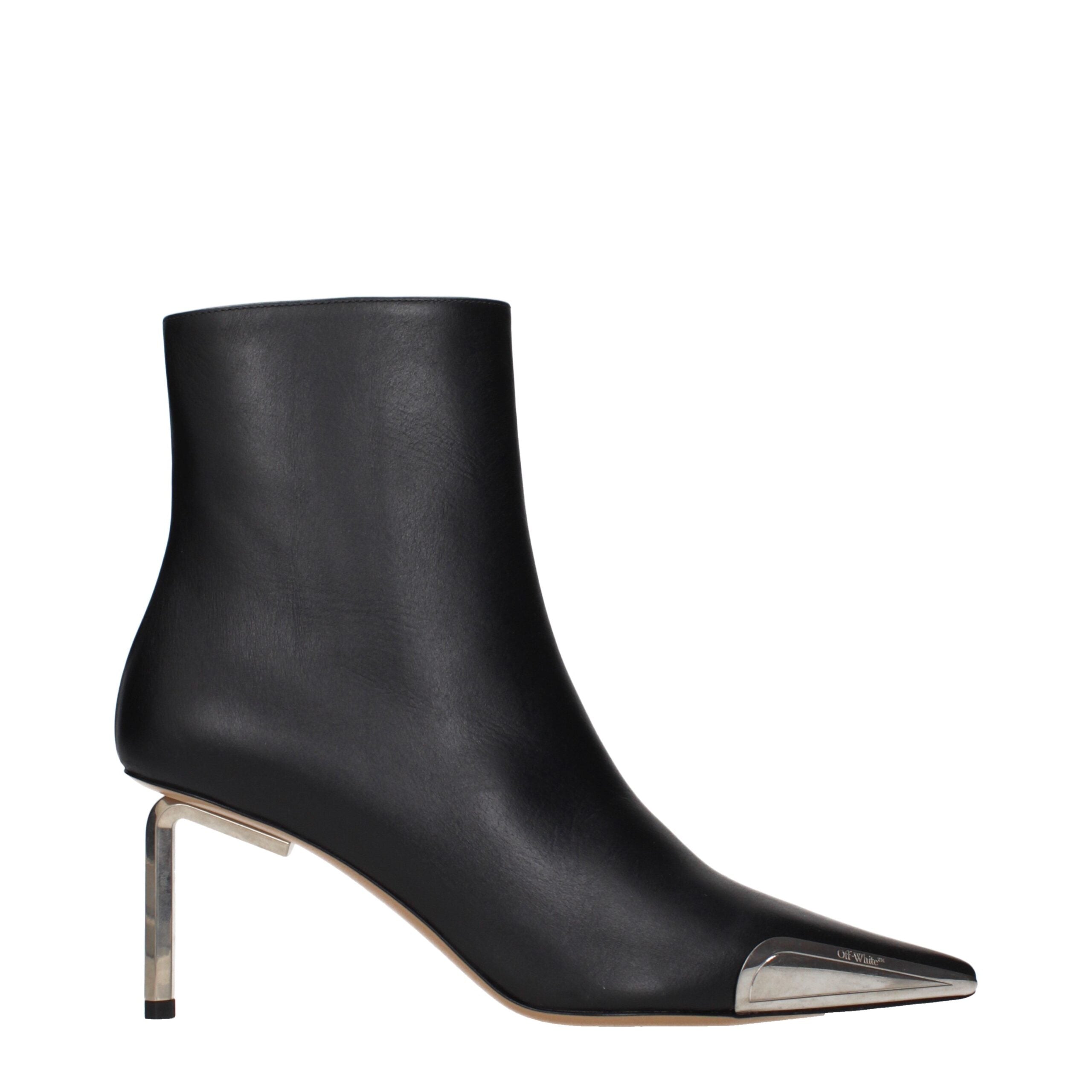Off-White Black Leather Ankle Women's Boots