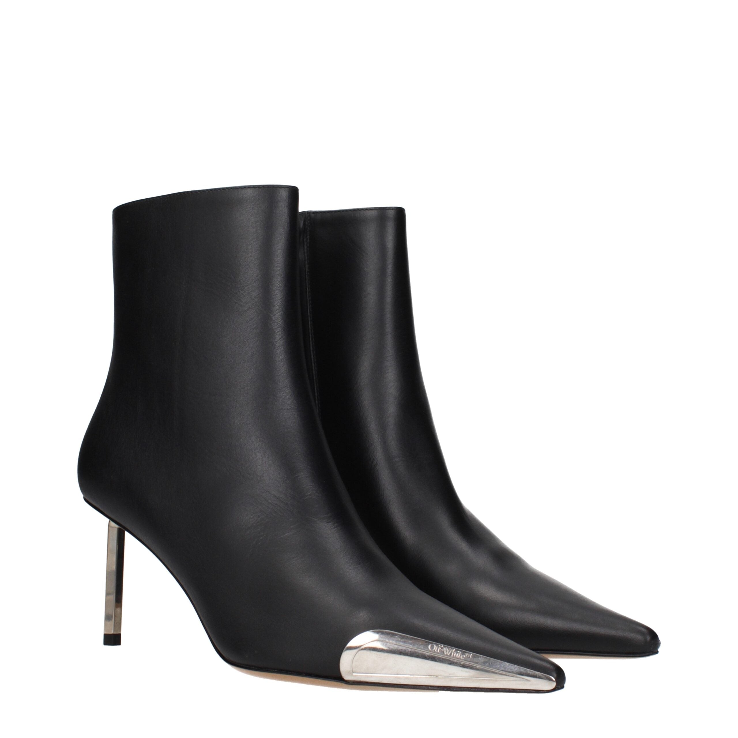 Off-White Black Leather Ankle Women's Boots