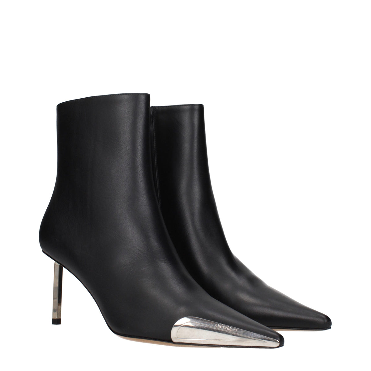 Off-White Black Leather Ankle Women's Boots