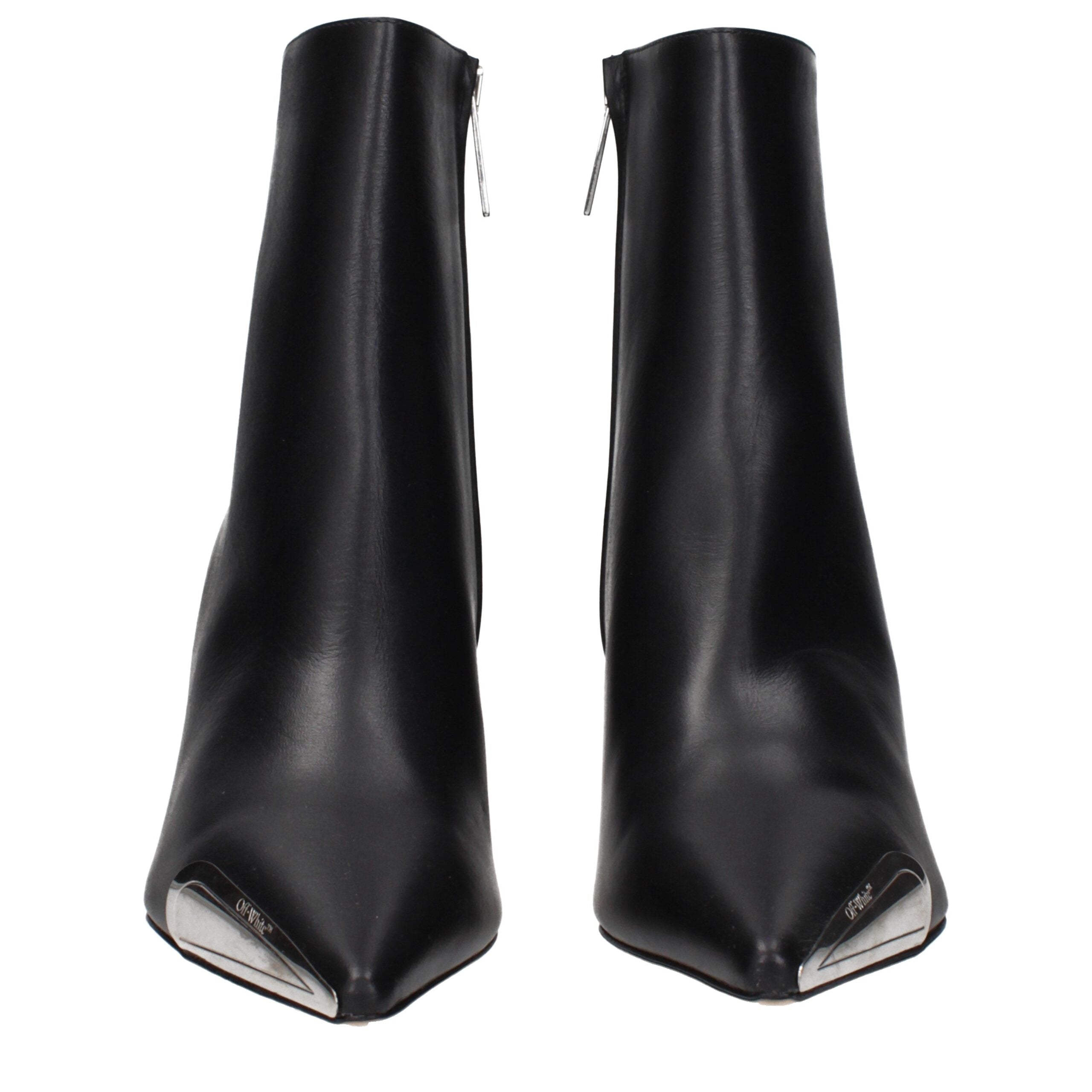Off-White Black Leather Ankle Women's Boots