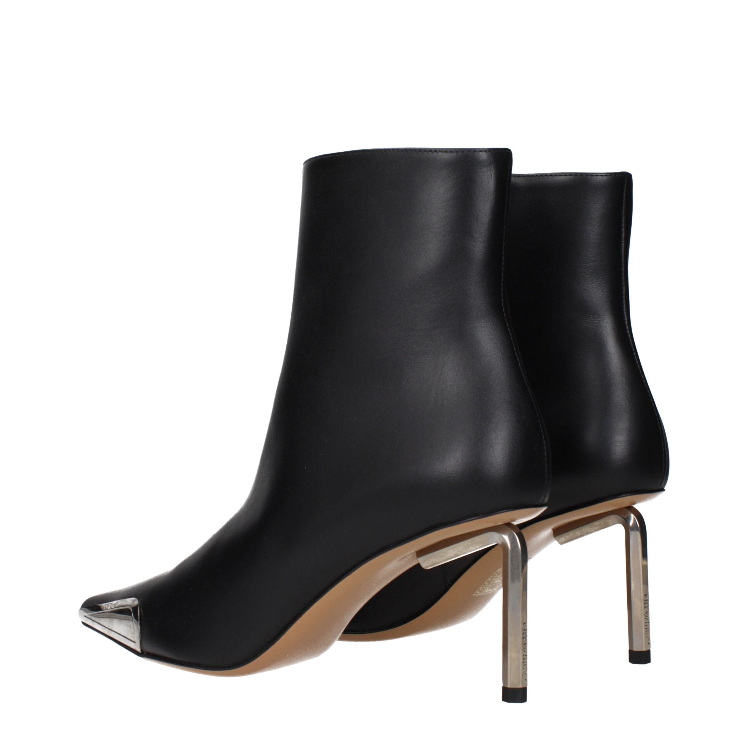 Off-White Black Leather Ankle Women's Boots
