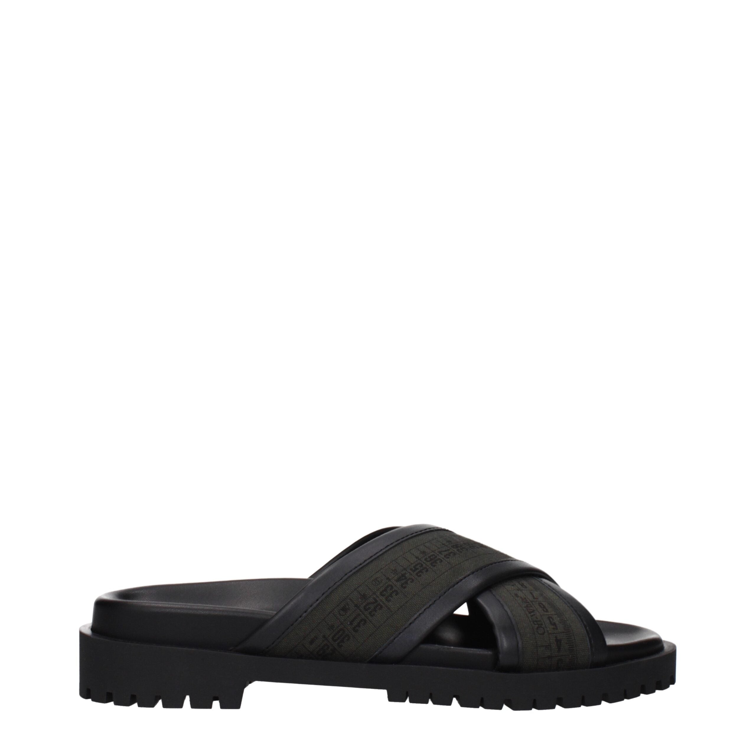 Off-White Green Fabric Flat Men's Sandals