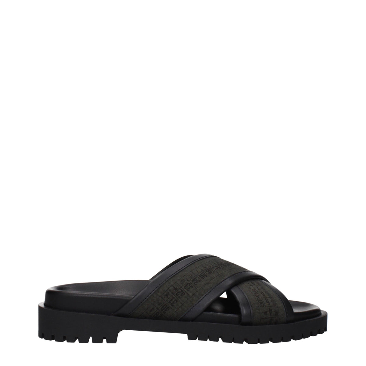 Off-White Green Fabric Flat Men's Sandals