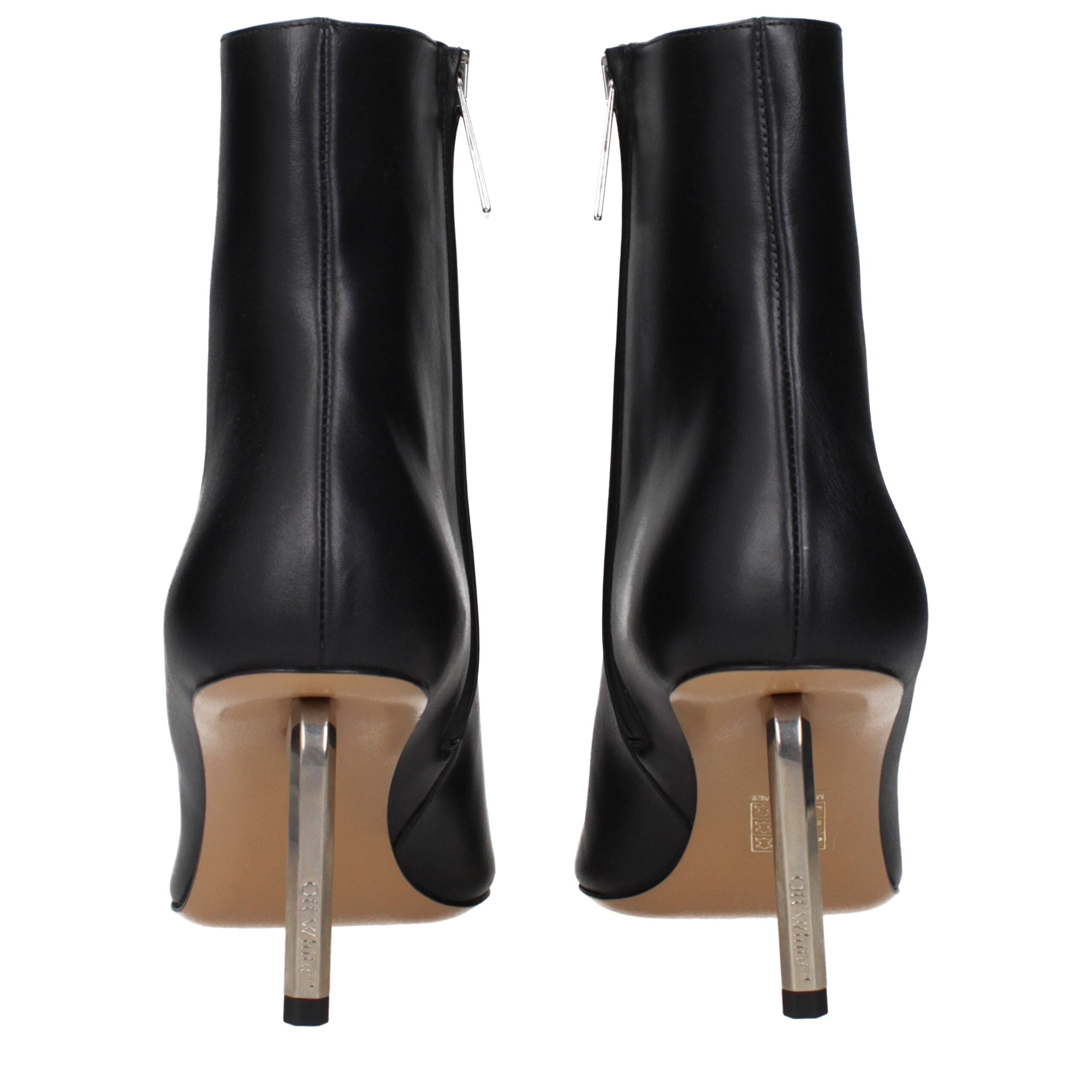 Off-White Black Leather Ankle Women's Boots
