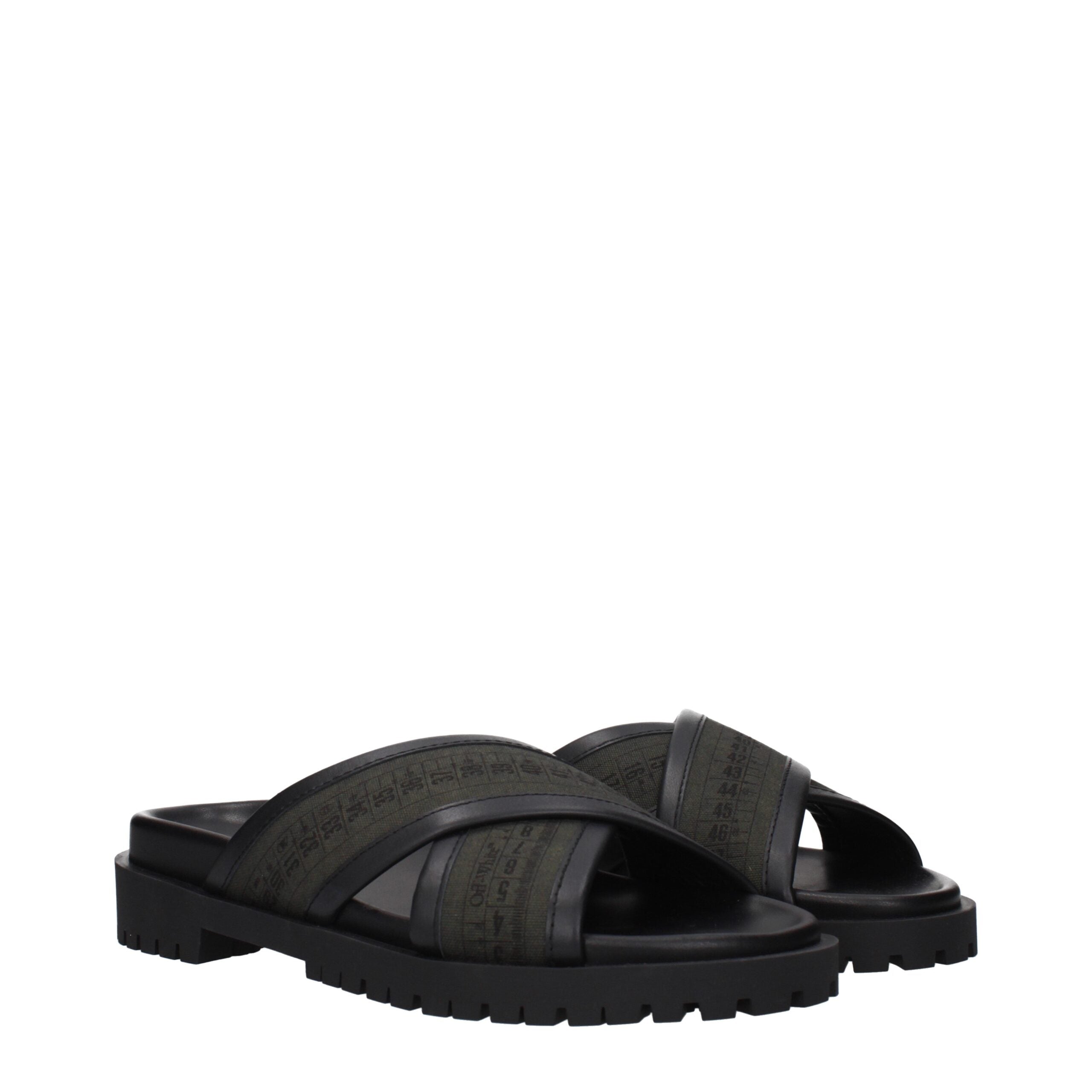 Off-White Green Fabric Flat Men's Sandals