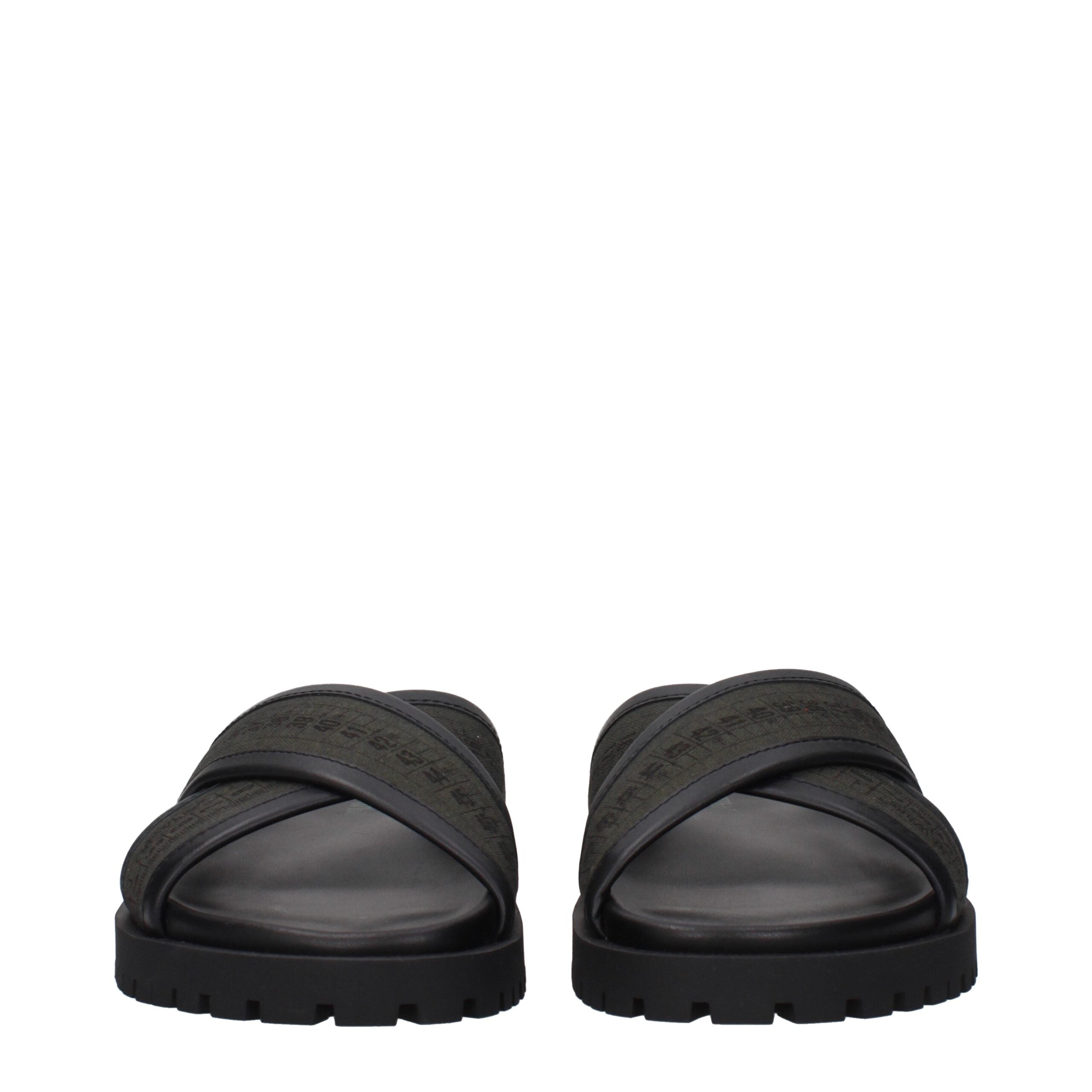 Off-White Green Fabric Flat Men's Sandals