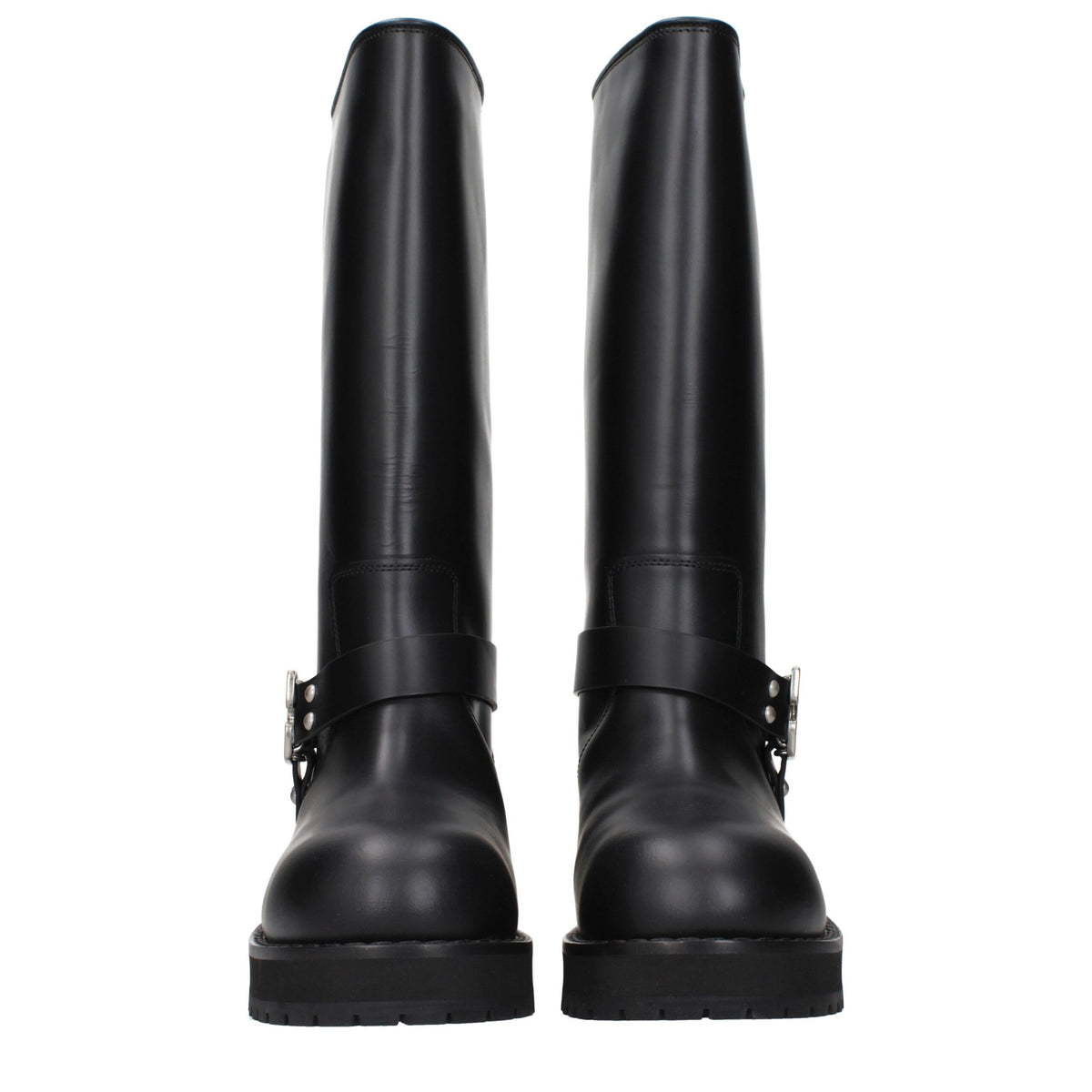 Off-White Black Leather Flat Women's Boots