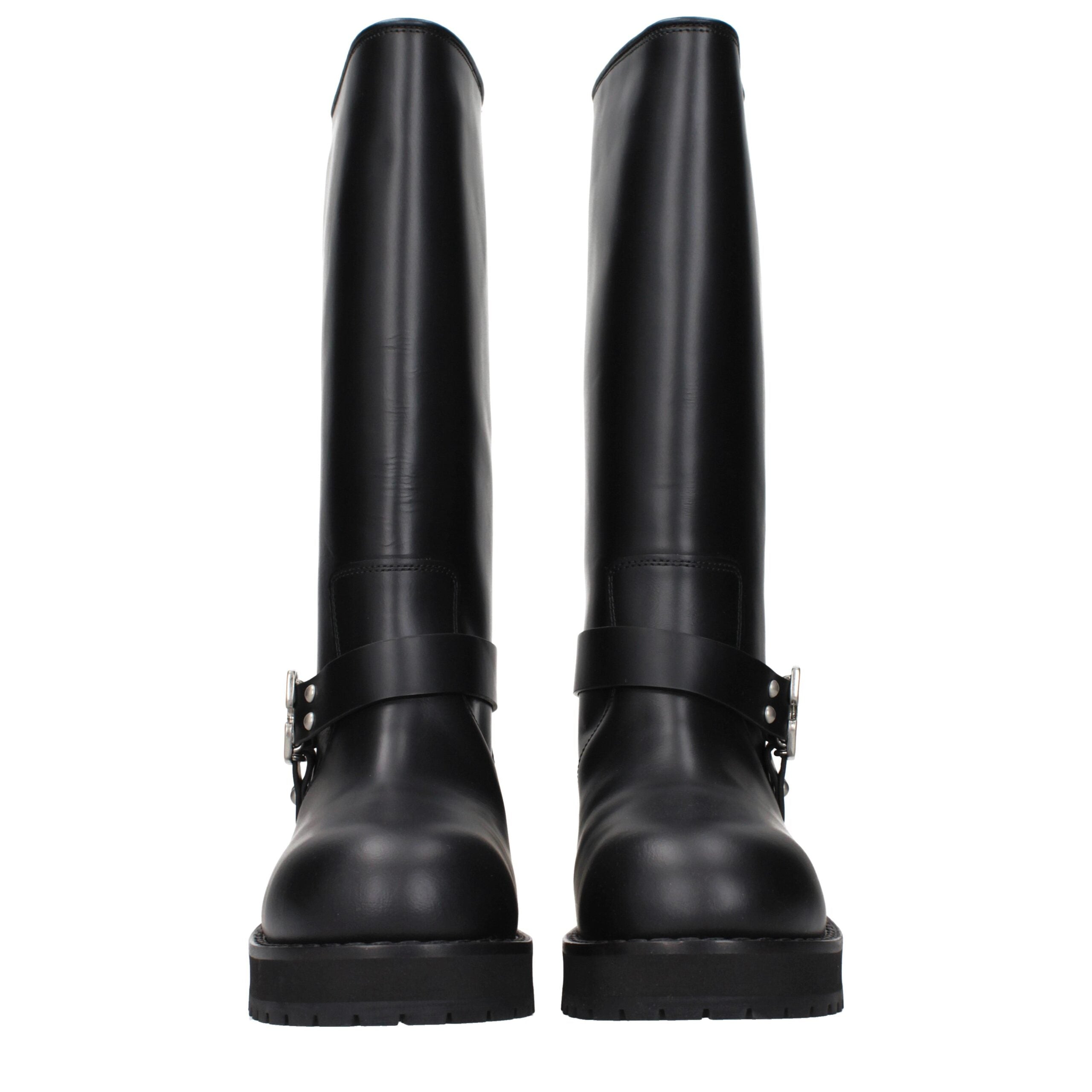Off-White Black Leather Flat Women's Boots