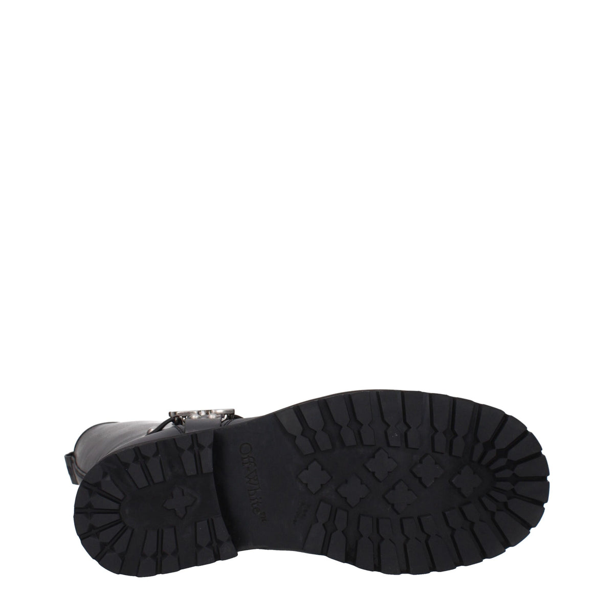 Off-White Black Leather Flat Women's Boots
