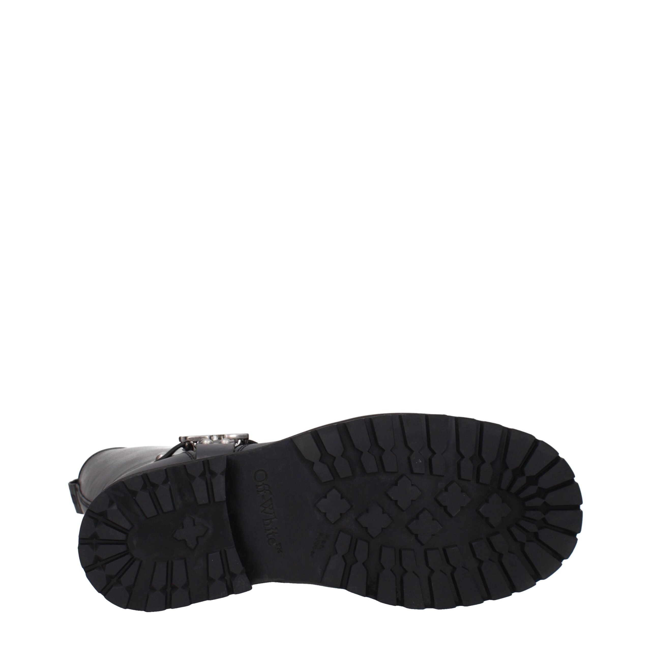 Off-White Black Leather Flat Women's Boots