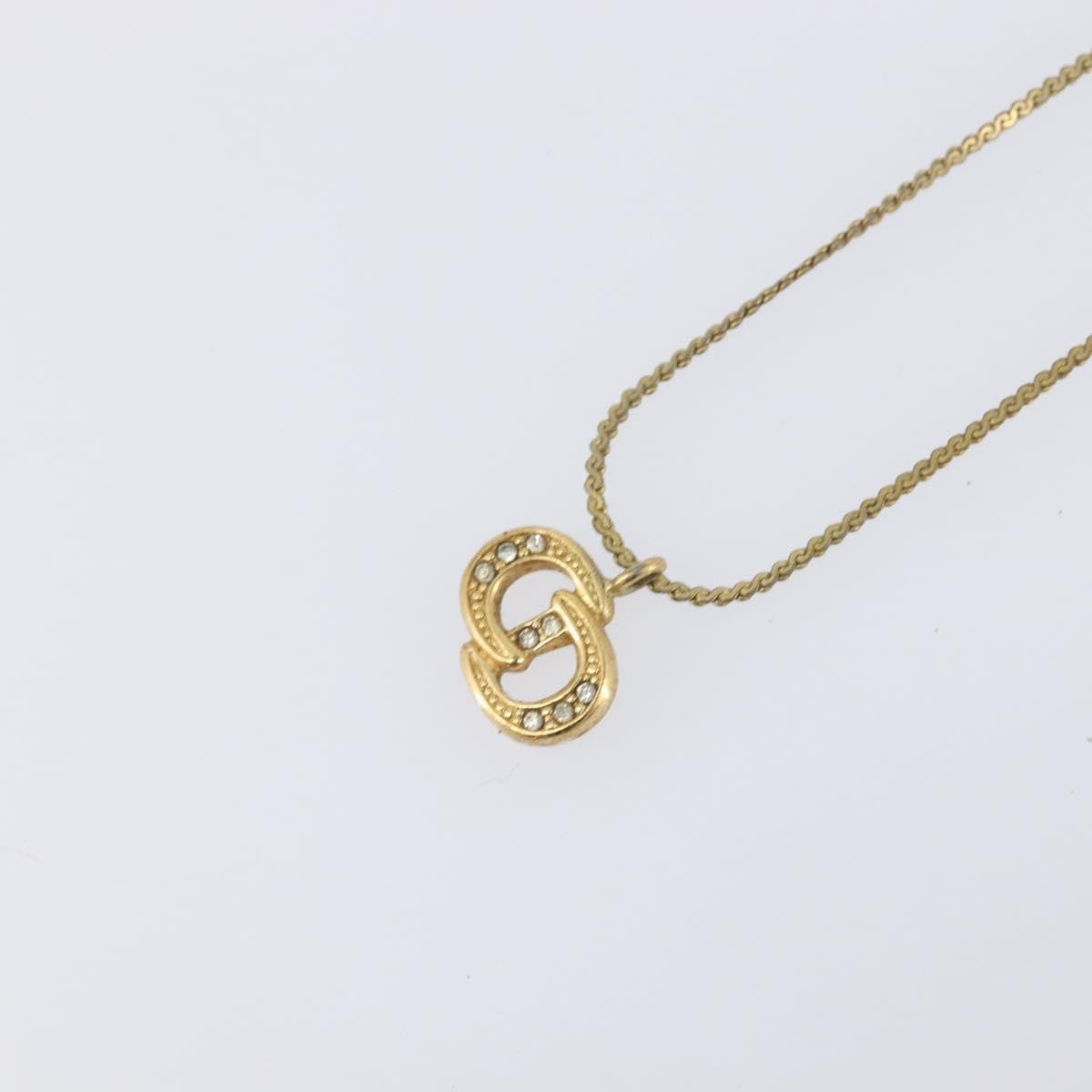 Christian Dior Vintage Cd Pendant Metal With Crystals Gold Metal Necklace Jewelry (Pre-Owned)
