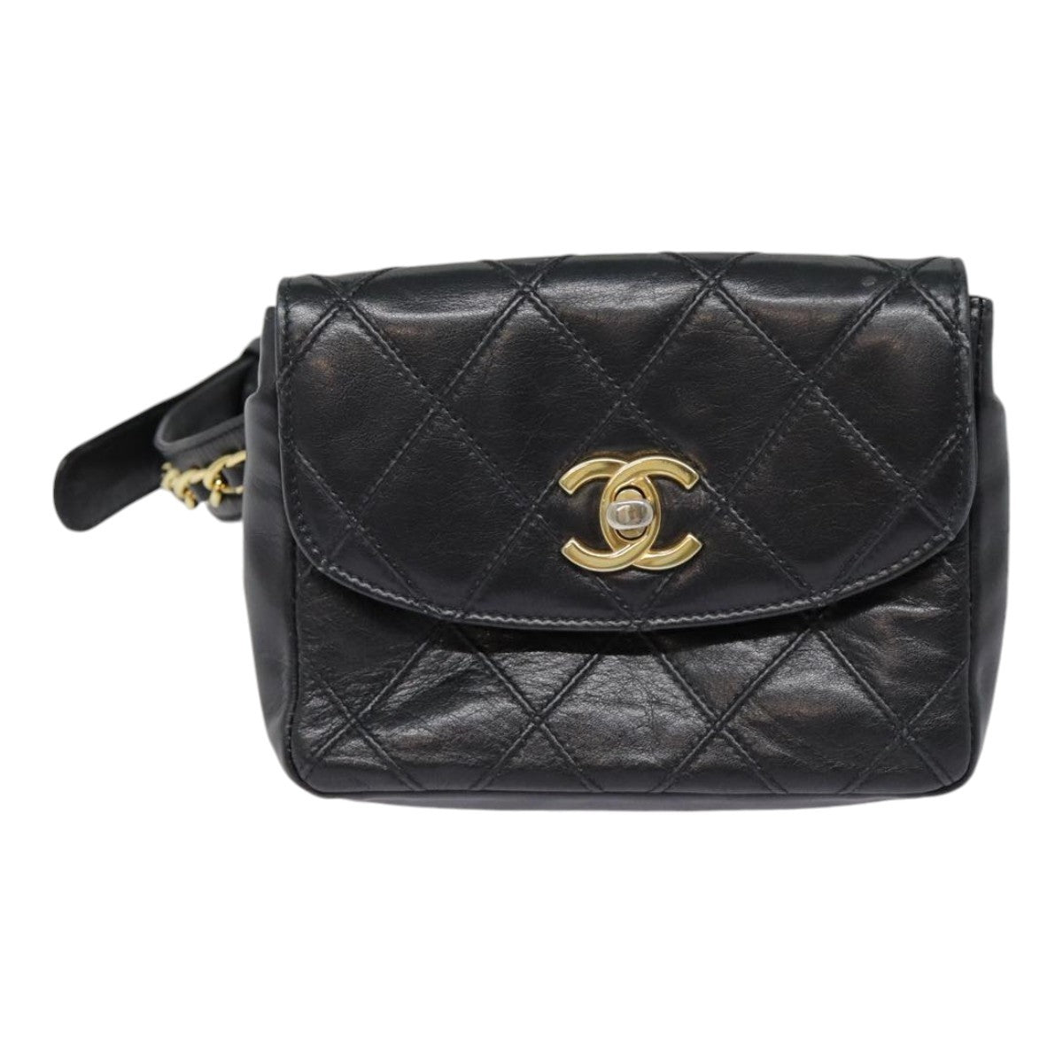 Chanel Vintage Flap Belt Quilted Leather Black Leather Clutche & Pouche Bag (Pre-Owned)
